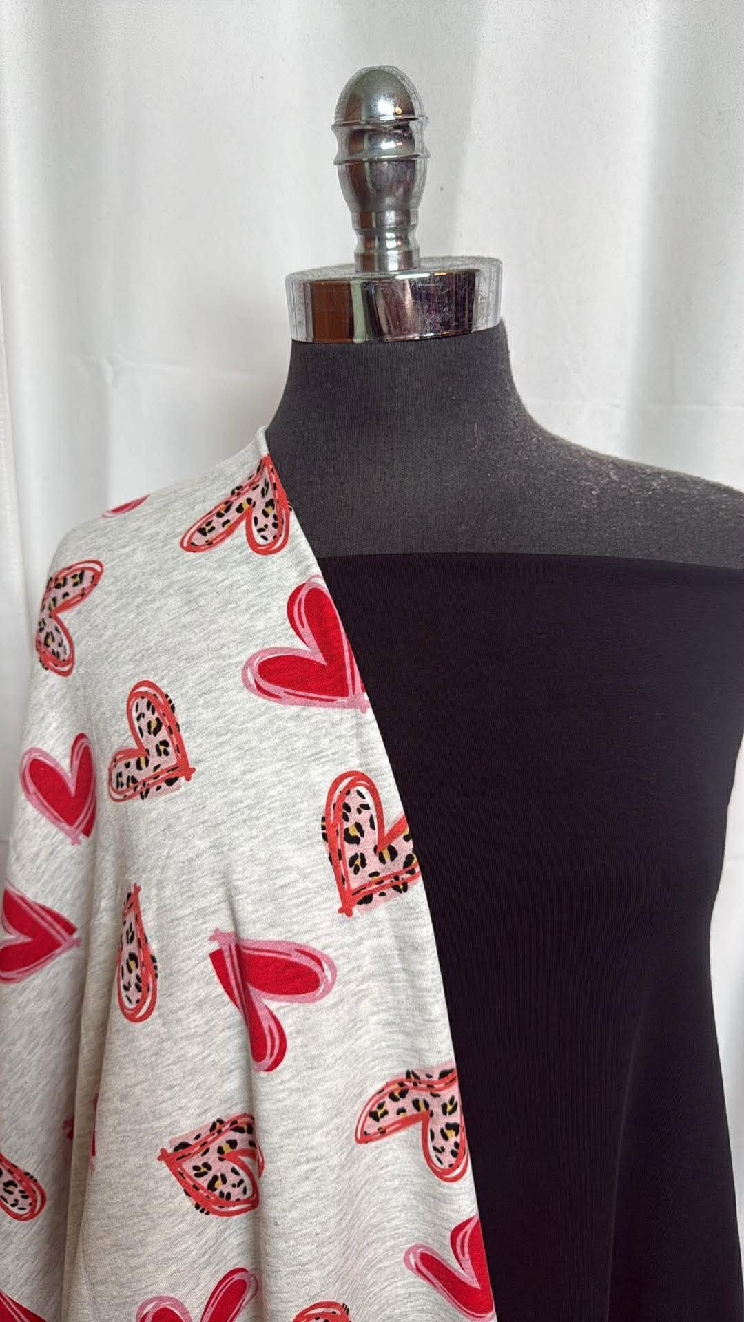 BLACK/LEOPARD HEARTS BUNDLE : 2YD Black Cotton/Modal/Spandex & 2YD Leopard Hearts PRS FT : A30012