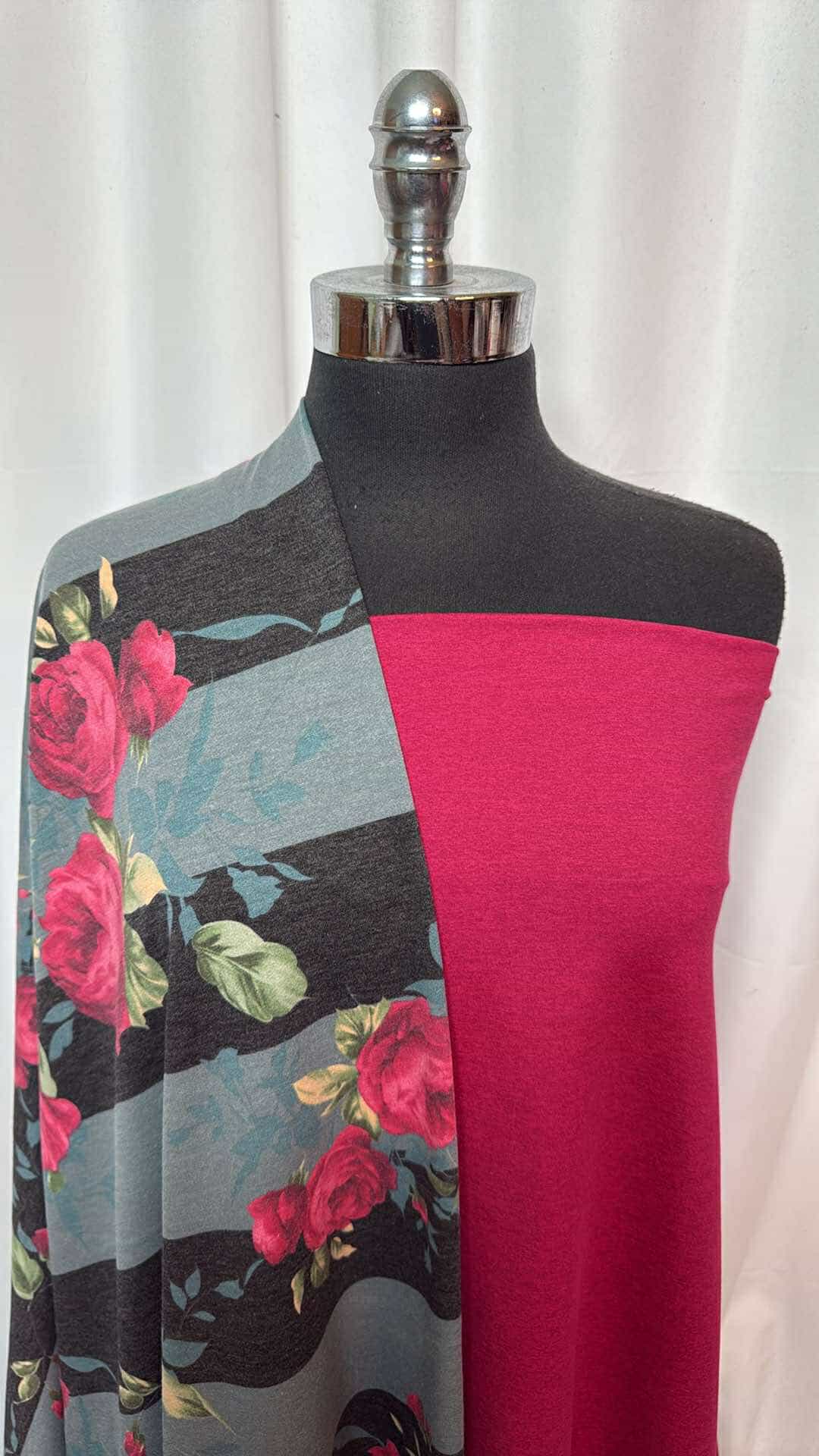 MAGENTA/FLORAL STRIPE BUNDLE : 1YD Magenta Peached PF & 2YD Floral Stripe PRS FT : A26899
