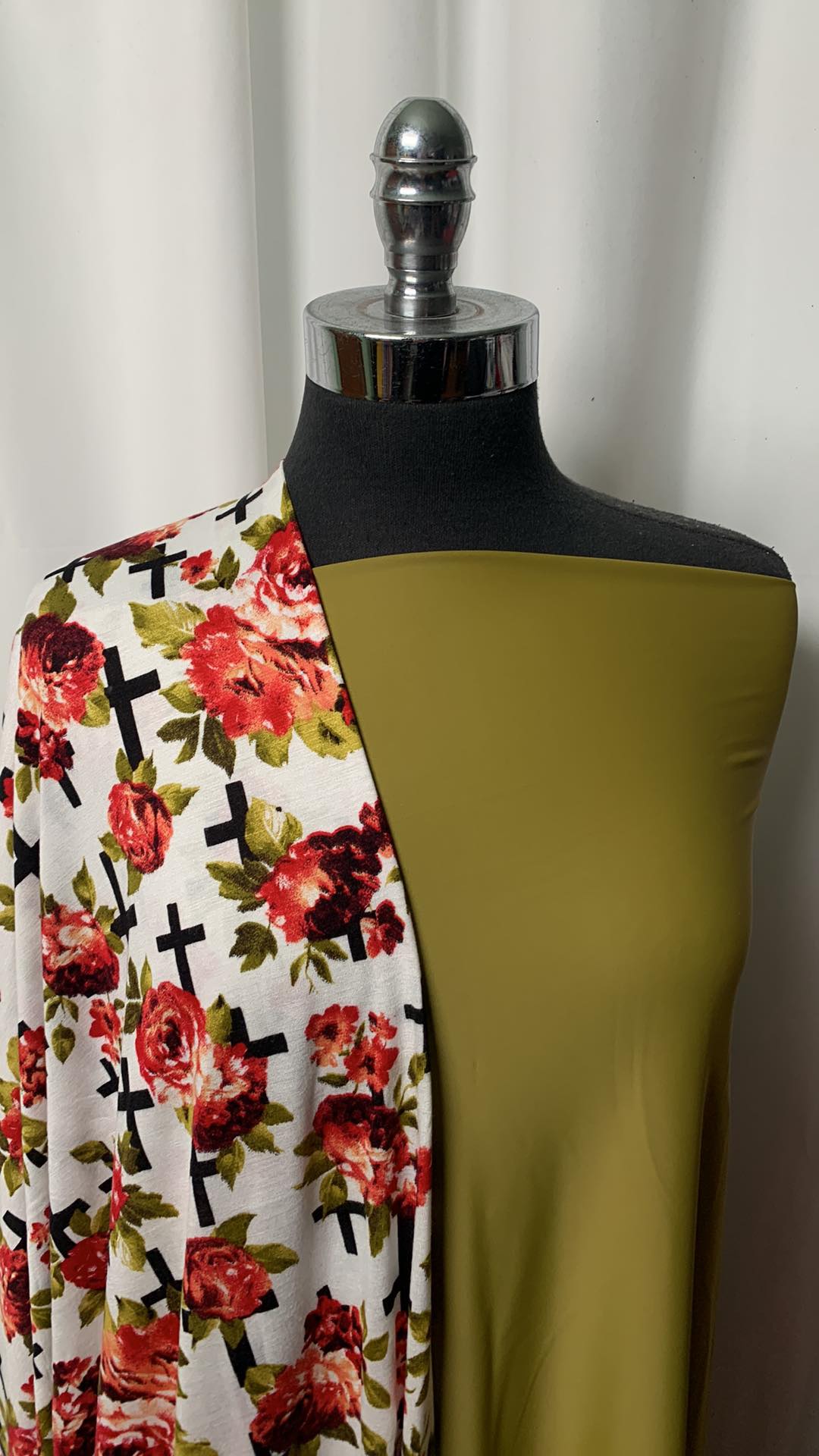 OLIVE/FLORAL CROSSES BUNDLE : 2YD Olive N/S & 2YD Floral/Crosses Rayon Jersey : A2341