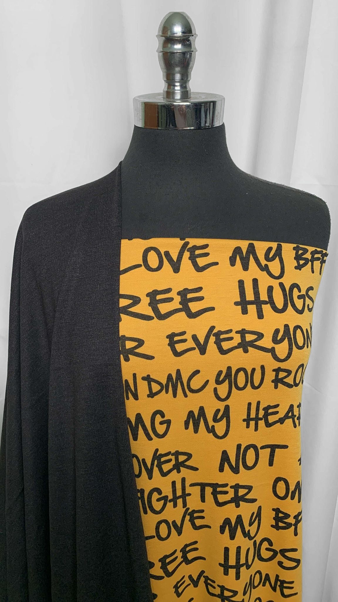 DENIM/WORDS BUNDLE : 1.5YD "Denim-Look" Ponte & 2.5YD Mustard Words Ponte : A25769