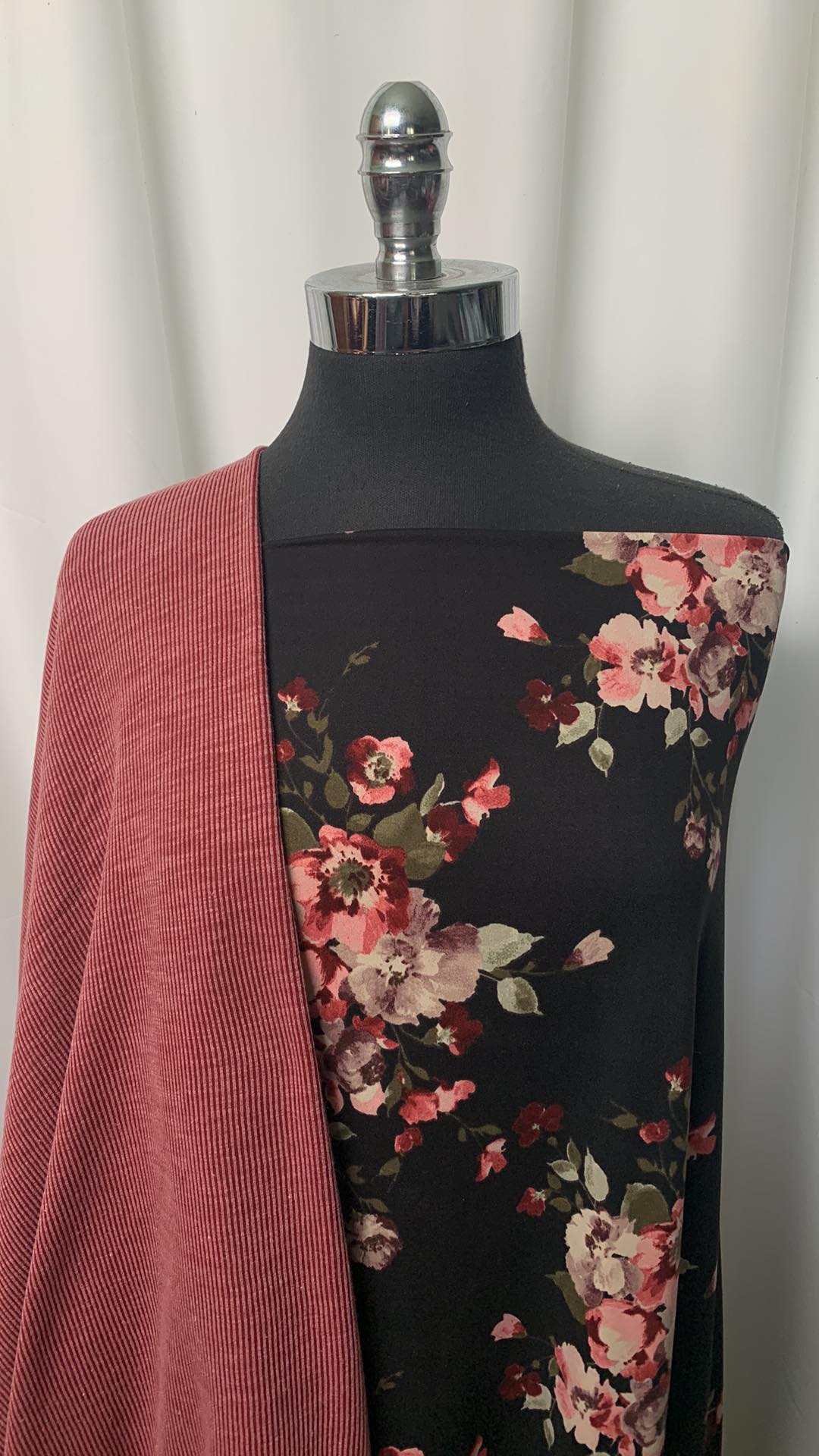 BURGUNDY SANDWASH BUNDLE : 3YD Floral DBP & 2YD Burgundy Sandwash Rib (Brushed on Back) : A1470