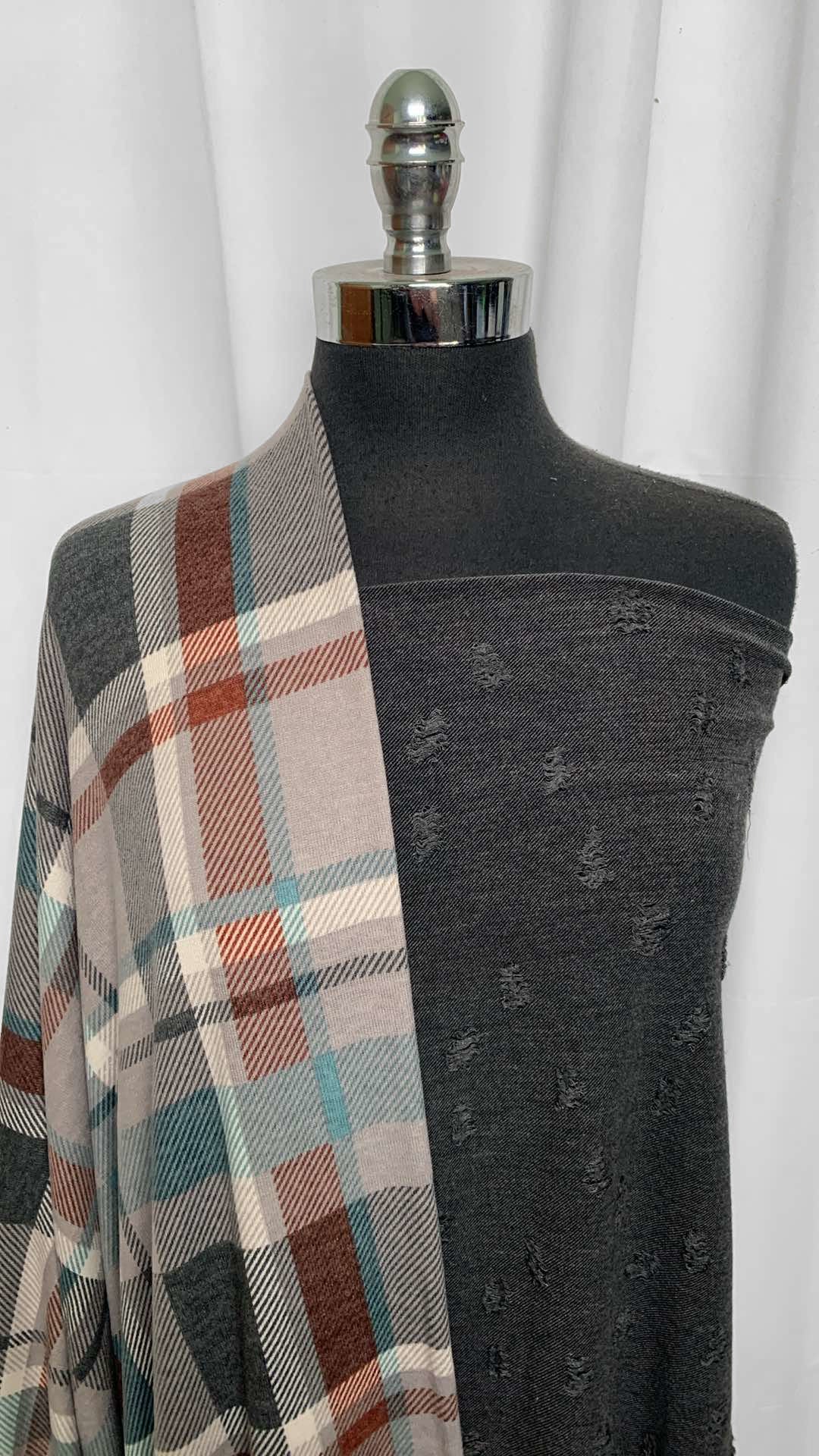 DISTRESSED/PLAID BUNDLE : 1YD Black Distressed Knit & 2YD Plaid Brushed Hacci SK : A25847
