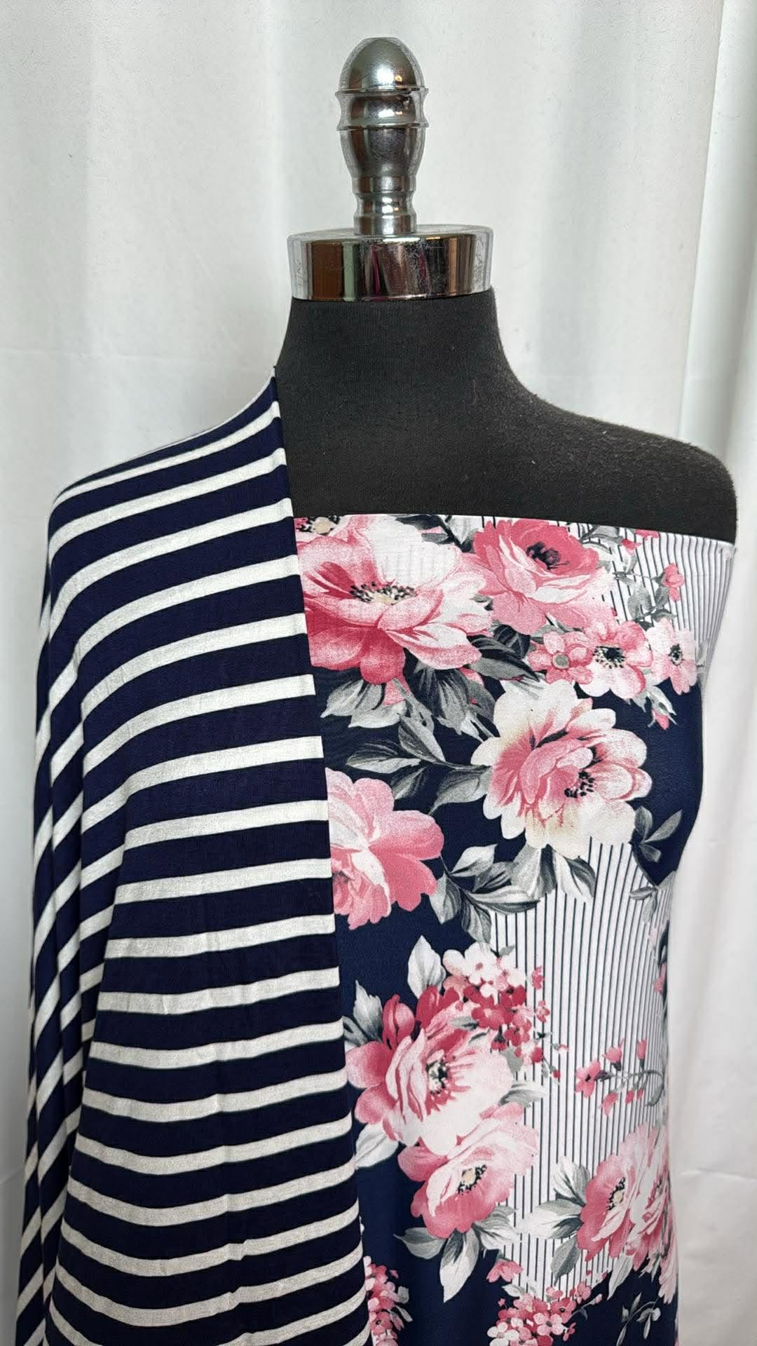 NAVY FLORAL/NAVY FLORAL BUNDLE : 2YD Navy Floral SBP & 2YD Navy Stripe Bamboo : A30097