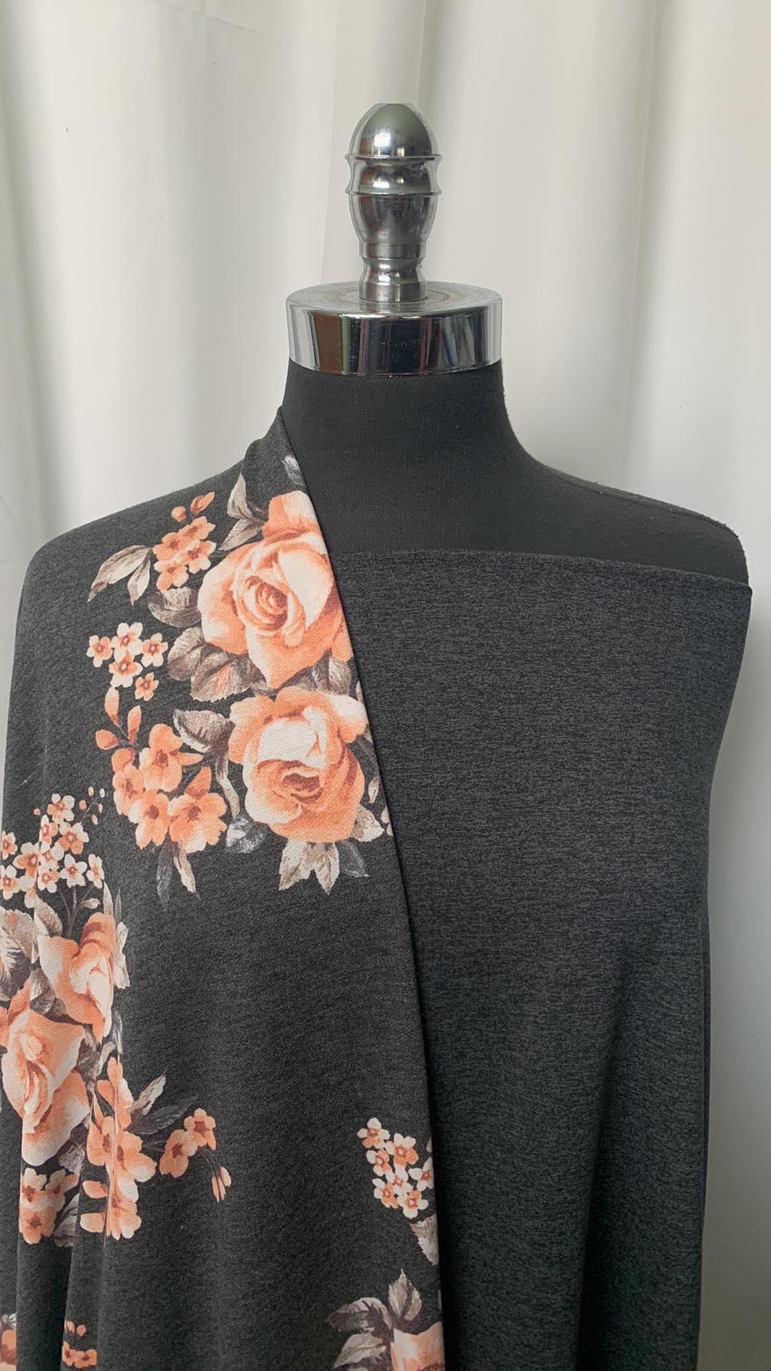CHARCOAL FLORAL BUNDLE : 1+YD Charcoal Floral PRS FT & 1.5YD Charcoal 2-Toned Peached PF : A1438