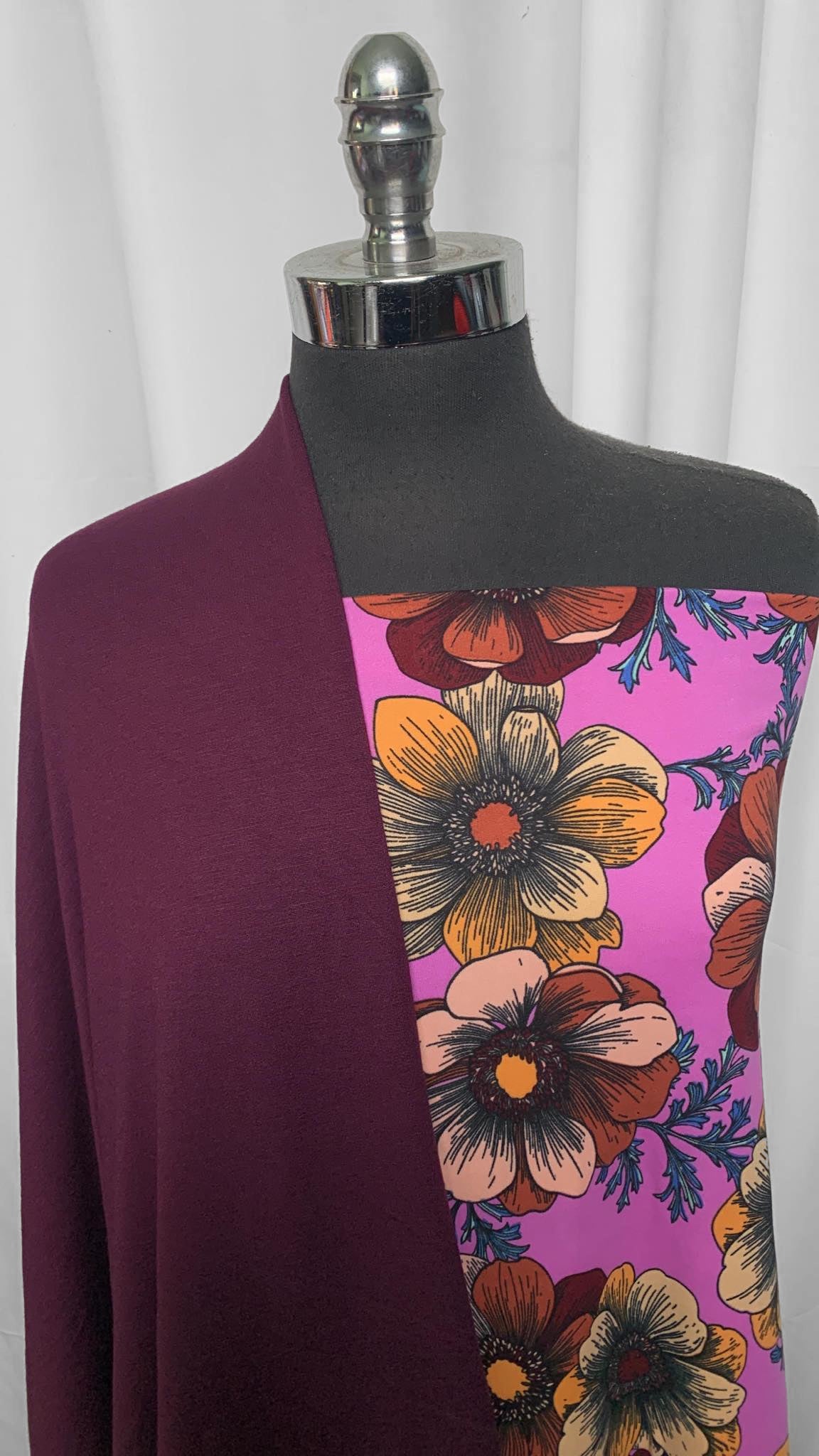 EGGPLANT/FLORAL BUNDLE : 2YD Floral DBP & 2YD Eggplant Brushed Modal/Spandex FT : A25547