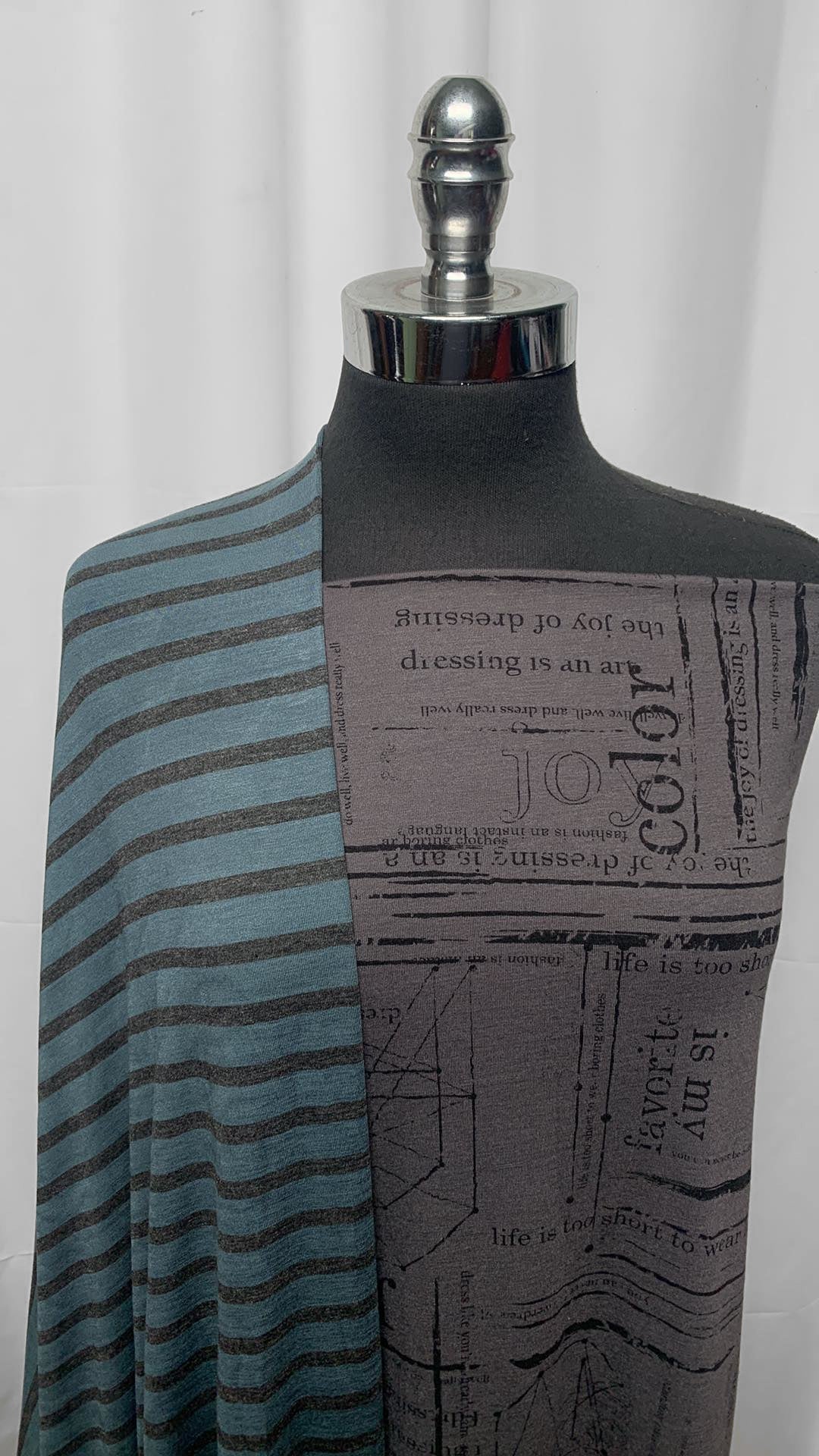 JOY of DRESSING/STRIPE BUNDLE : 2YD Teal Stripe Bamboo & 2YD Charcoal Joy of Dressing Bamboo/Poly : A25207