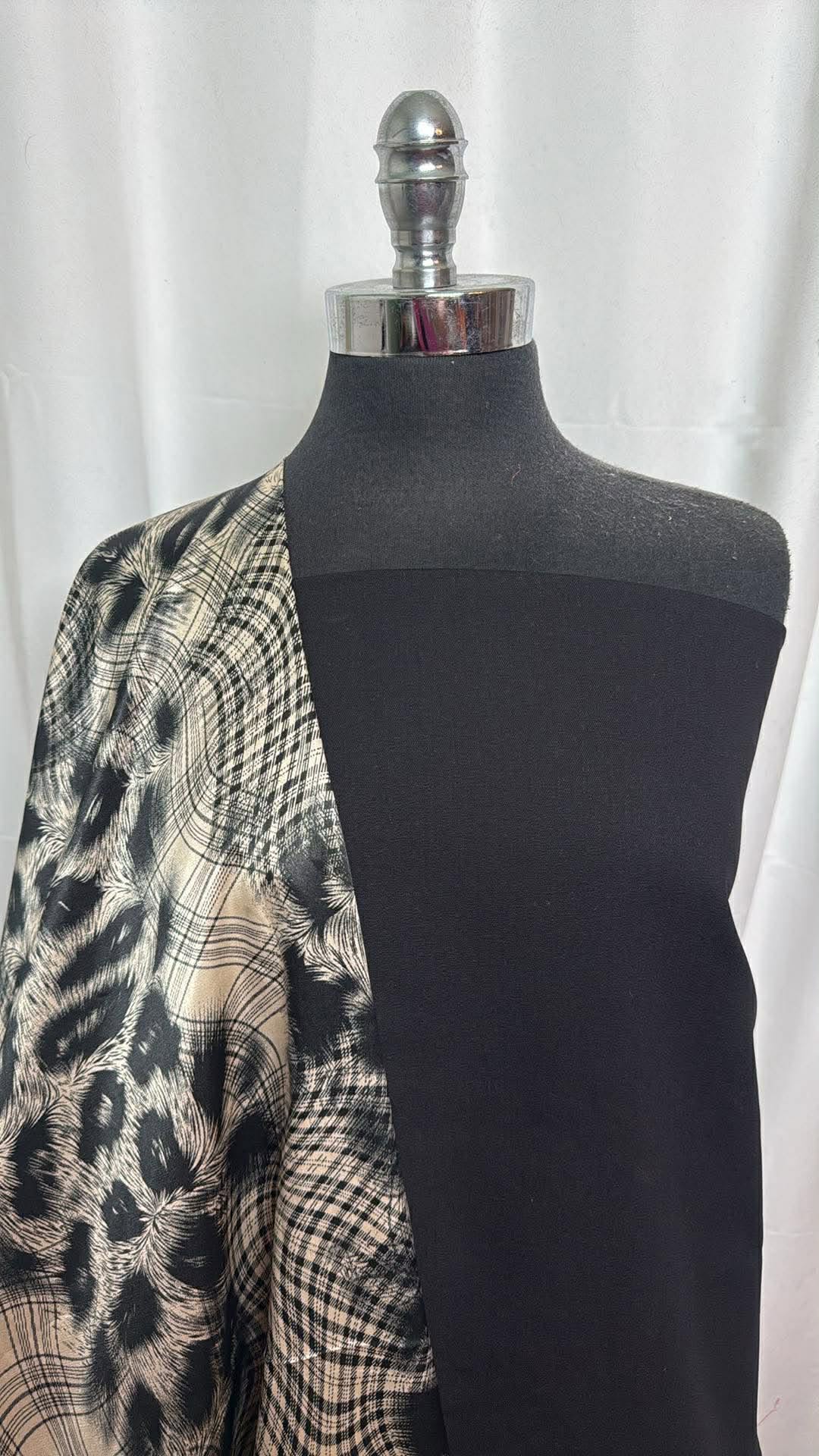 BLACK/ANIMAL PLAID BUNDLE : 2YD Black Stretch Twill & 2YD Animal Plaid Poly Satin : A30338