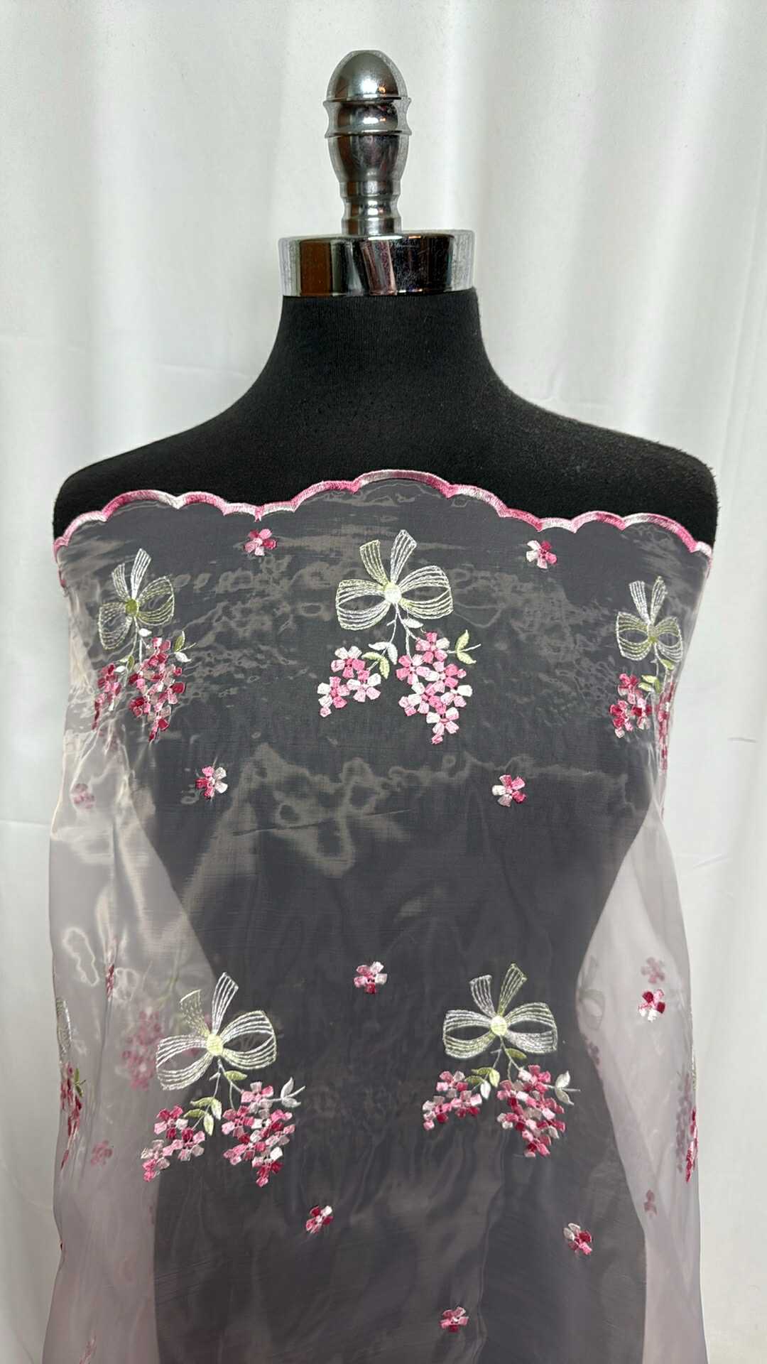 Pink - Double-Border Embroidered Organza - 3 Yard Cut