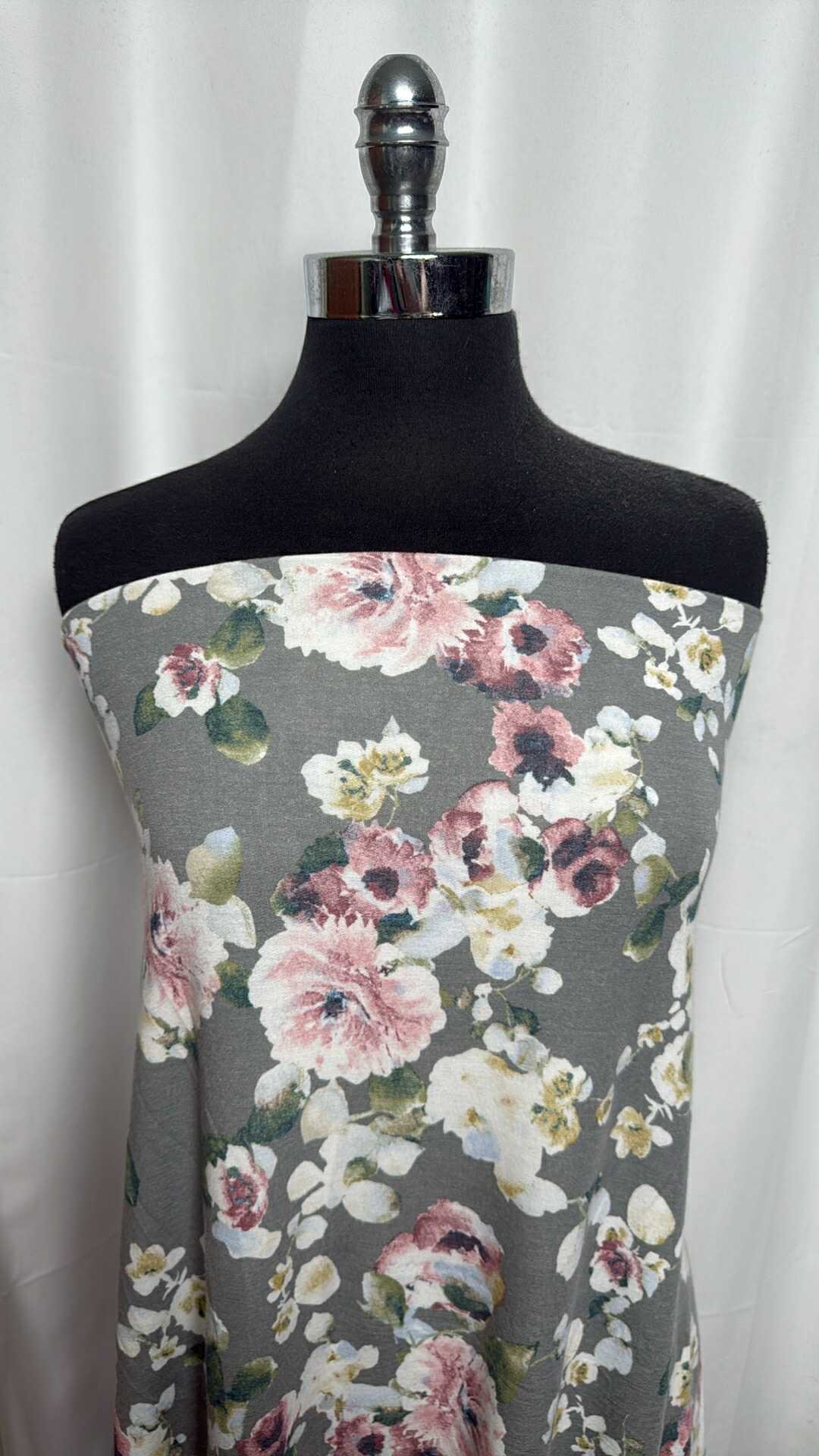 Grey Floral - PRS French Terry - 3 Yard Cut