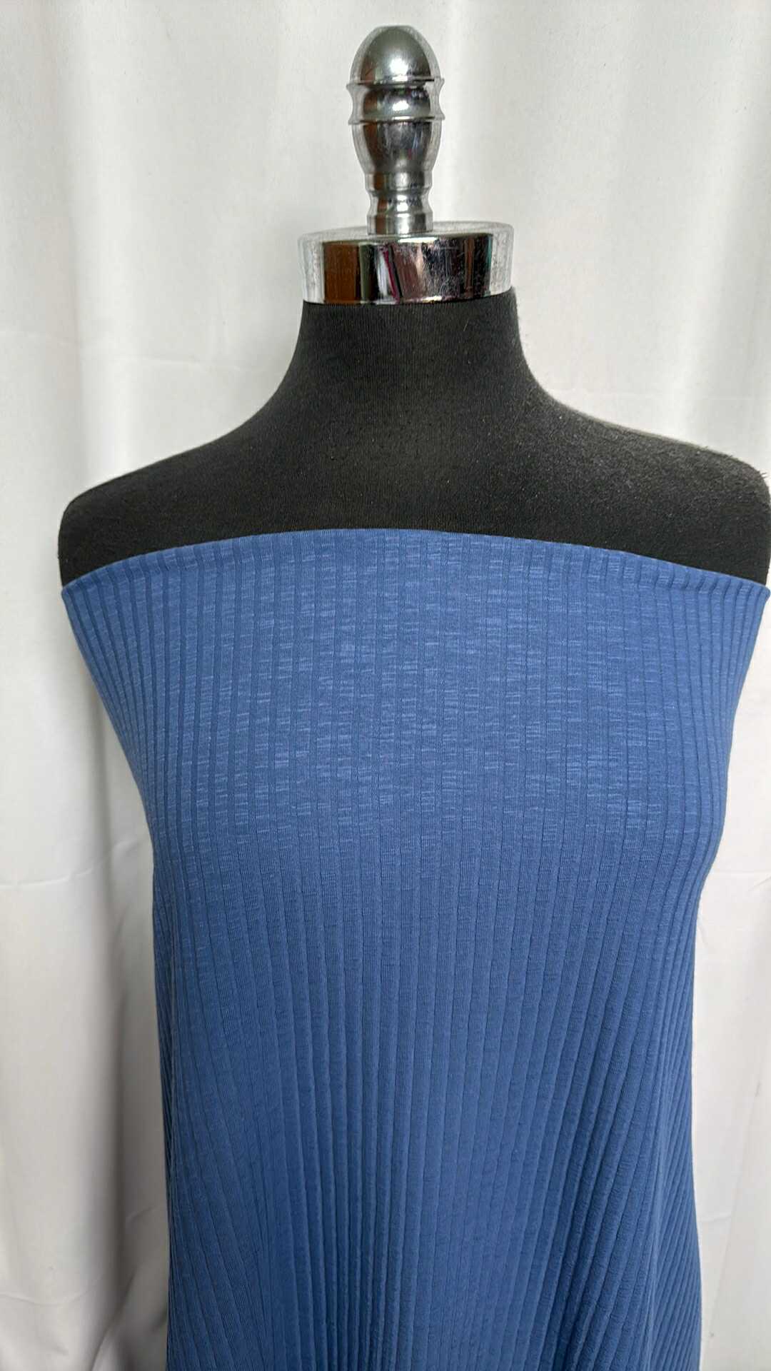 Blue - 95/5 Cotton Spandex Slub Rib Knit - 2 Yard Cut