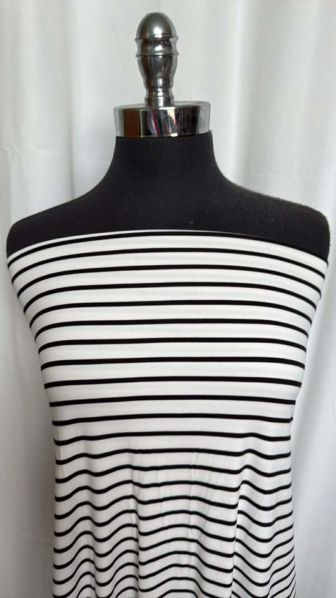Ivory/Black Stripe - Double Brushed Poly Spandex - 2 Yard Cut