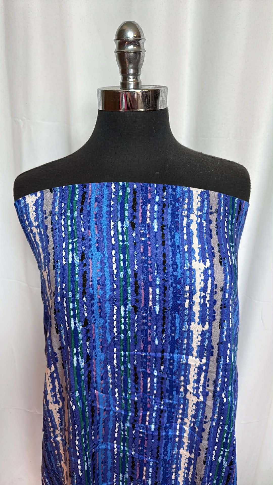 Blue Vertical Stripe - Rayon Woven - 2 Yard Cut