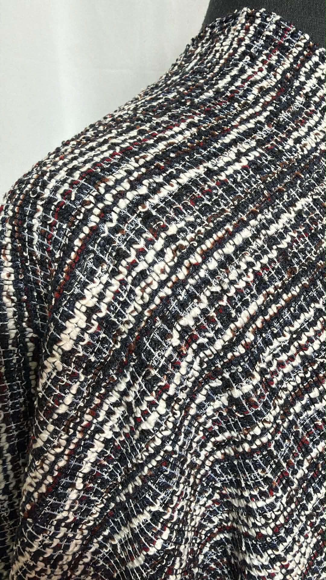 Ivory/Navy/Claret - Cotton-Blend Double Knit - 2 Yard Cut