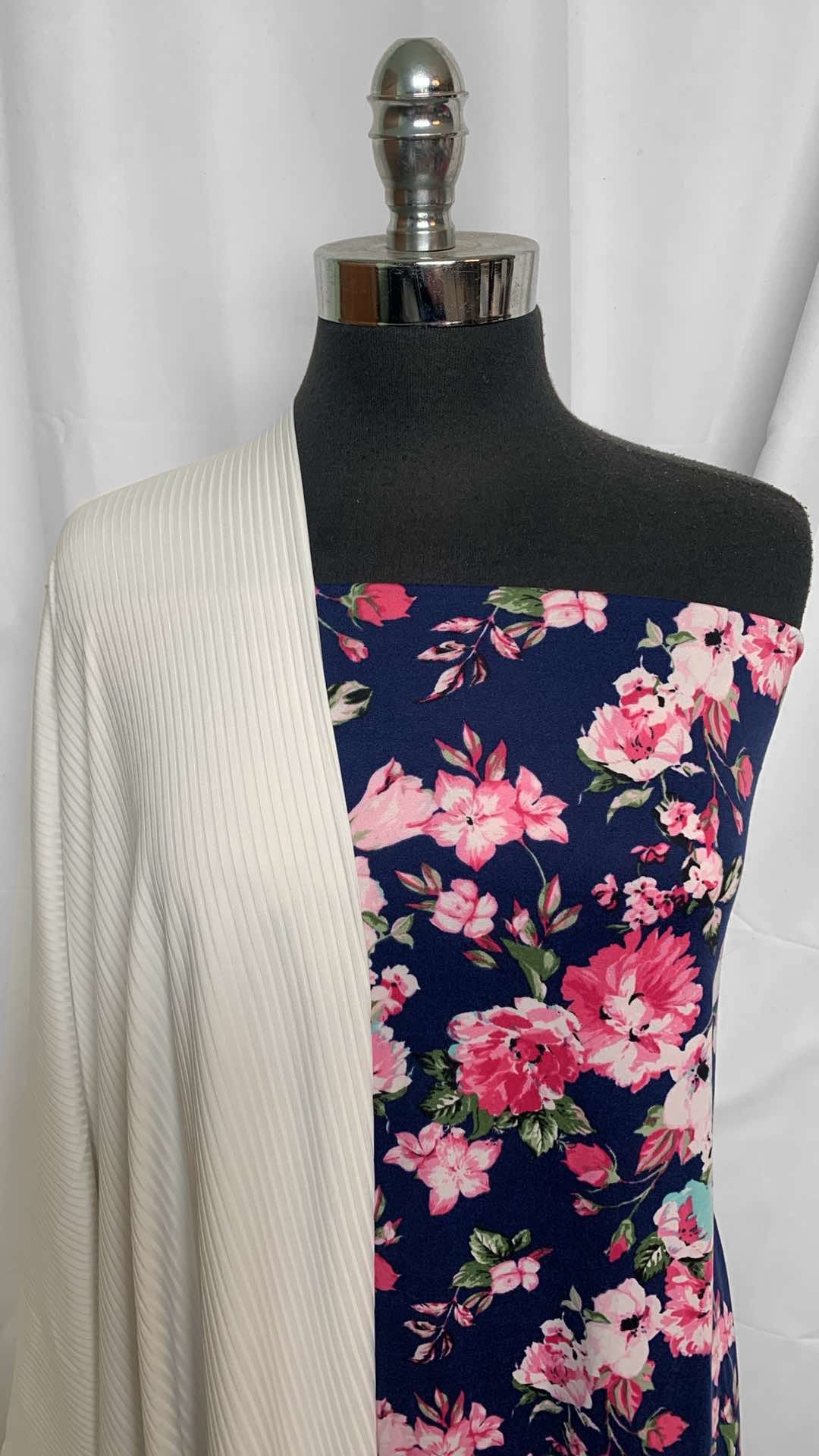 IVORY RIB/NAVY FLORAL BUNDLE : 2.5YD Navy Floral DBP & 2YD Ivory P/S Rib : A25981