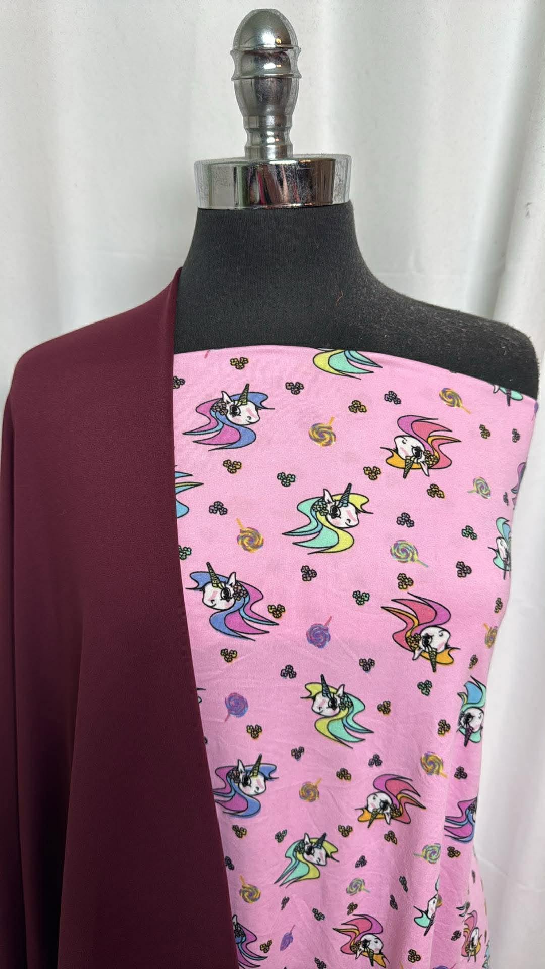WINE/PINK UNICORN BUNDLE : 34" Cut of Pink Unicorn DBP & 1YD Wine Yoga PF : A30392