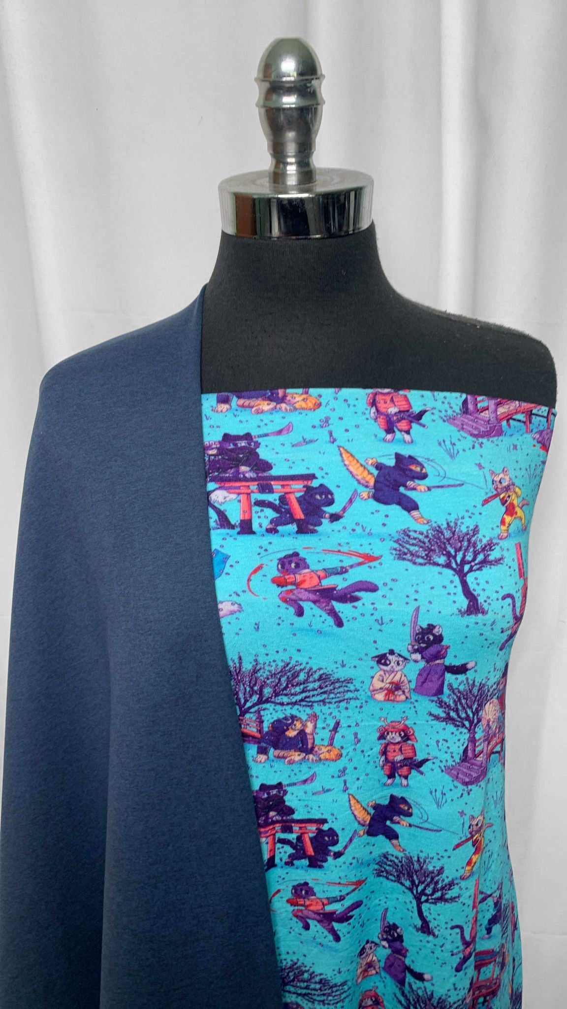 DENIM/SAMURAI CATS BUNDLE : 2YD Denim 2-Tone Peached PF & 1.5YD Samurai Cats Modal : A25638