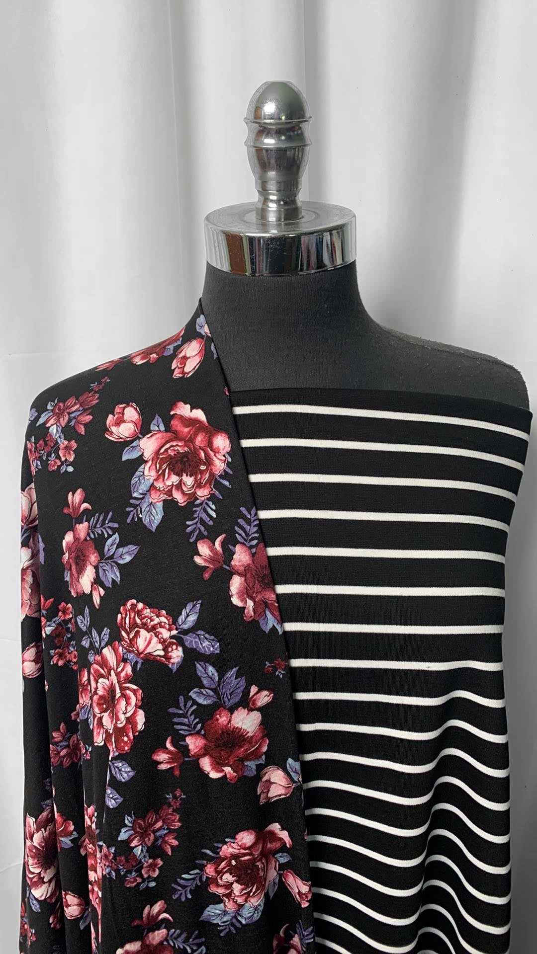 BLACK FLORAL/STRIPE BUNDLE : 2YD Floral R/S & 2YD Stripe Ponte : A25093