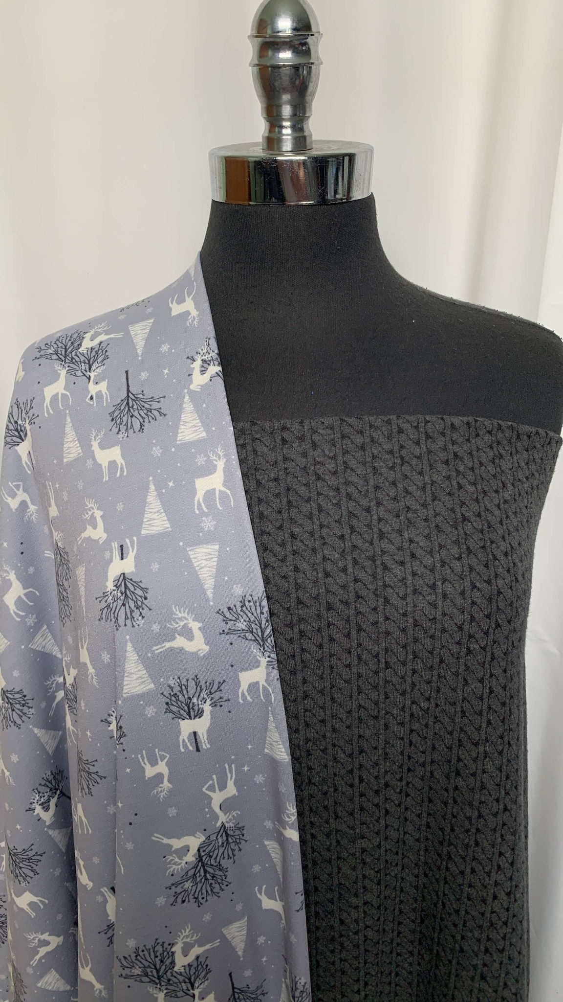CABLE/DEER BUNDLE : 2YD Charcoal Cable Textured Brushed DK & 2YD Silver Winter Deer PRS FT : A25758