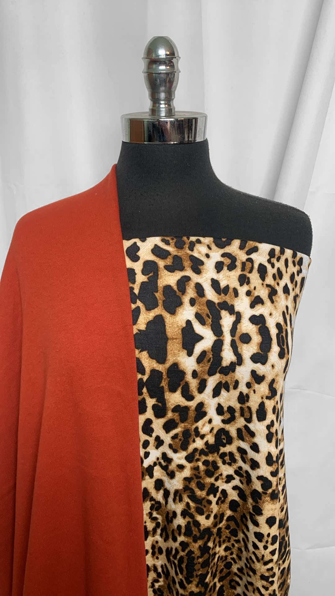 RUST/LEOPARD BUNDLE : 2YD Leopard Ponte & 2YD Rust Sweatshirt Fleece (72" Wide) : A25975