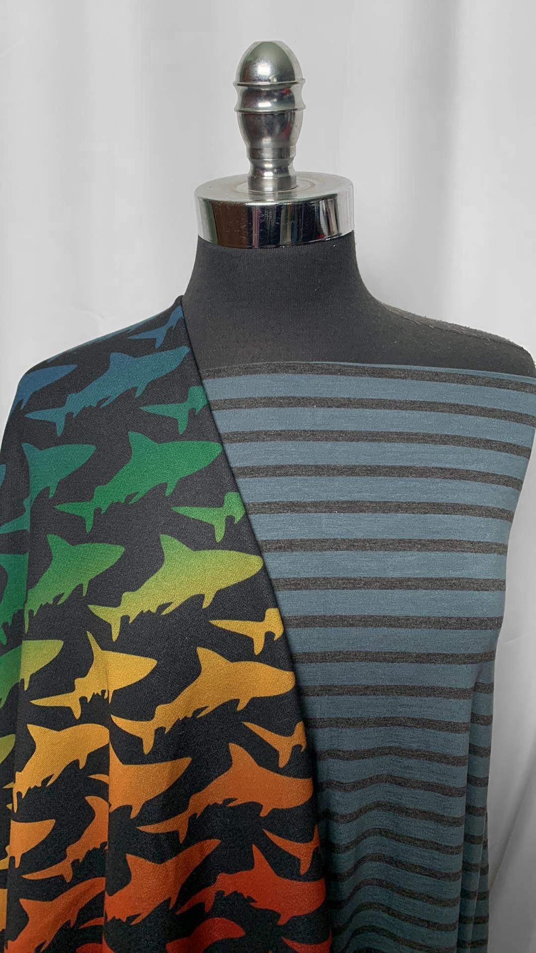 SHARKS/STRIPES BUNDLE : 2YD Sharks P/C Sweatshirt Fleece & 2YD Stripe Bamboo : A2509