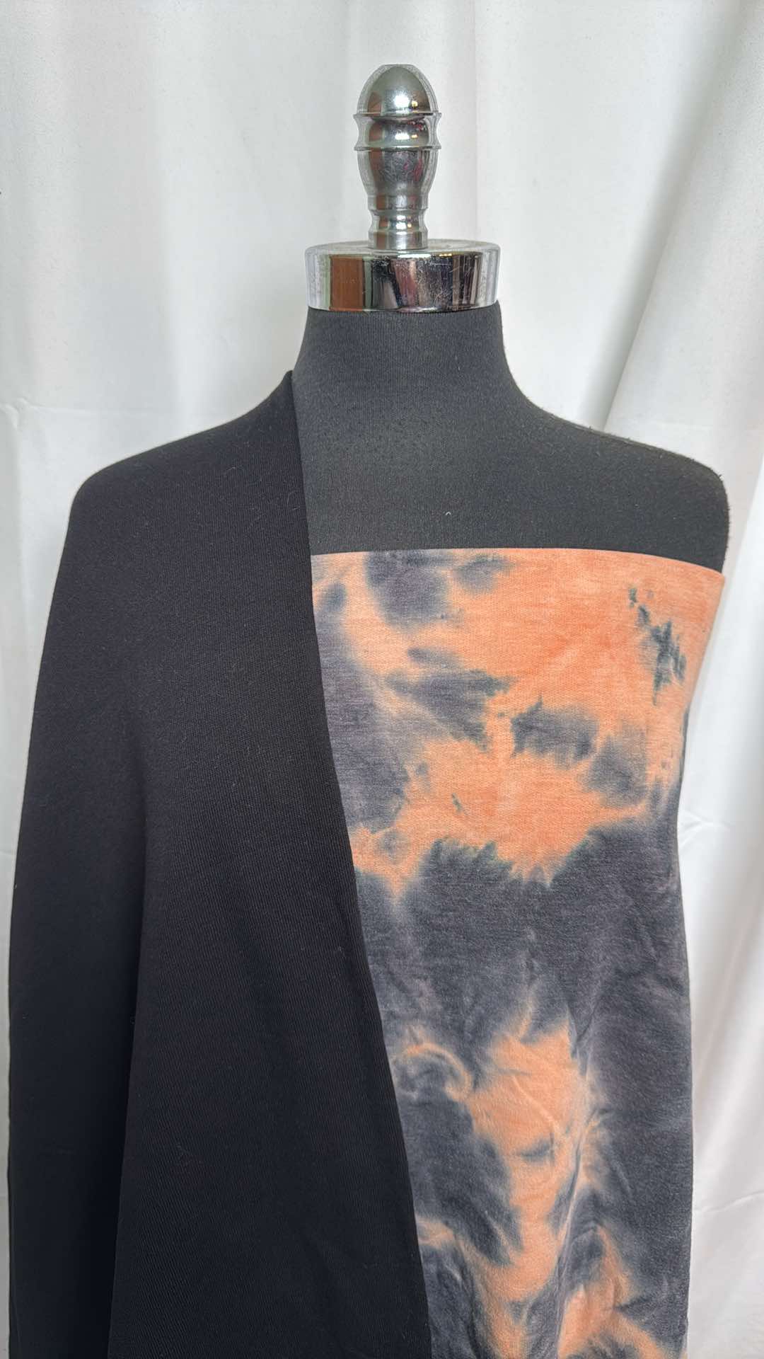 BLACK/TIE DYE BUNDLE : 1.5YD Black Sweatshirt Fleece (72" Wide) & 2YD Tie Dye Brushed FT : A26048