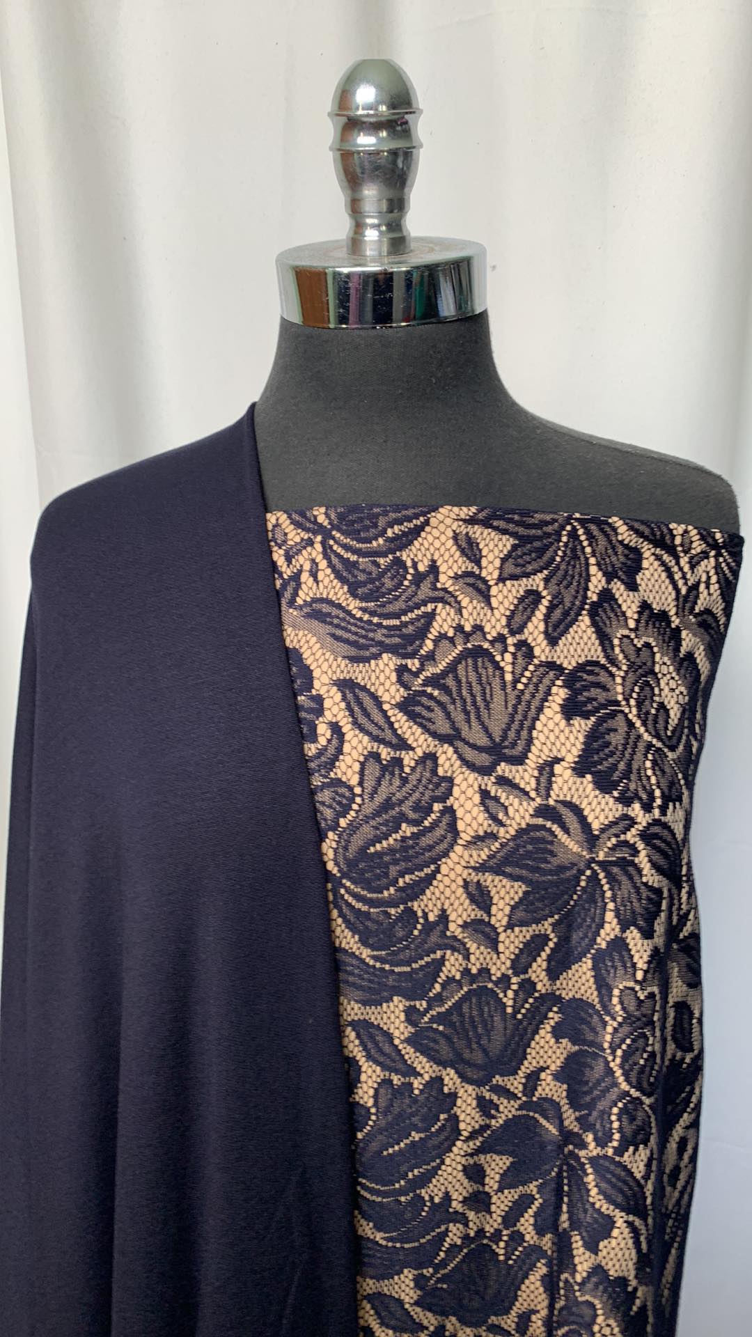 NAVY BONDED LACE BUNDLE : 2YD Navy Lace Bonded to Nude Lining & 2YD Navy Brushed Modal/Poly/Spandex FT : A1526