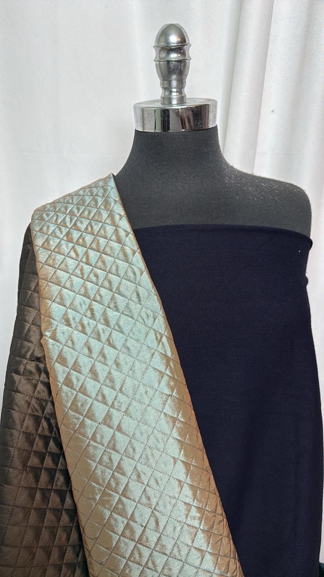 INDIGO DENIM/QUILTED TAFFETA BUNDLE : 2YD 2-Faced Quilted Taffeta & 2YD Indigo Stretch Denim (Overdyed) : A31058