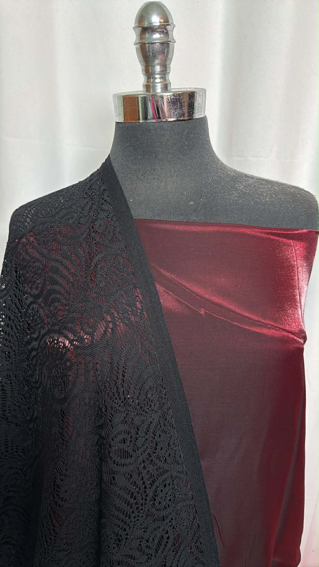 DEEP RED/BLACK LACE BUNDLE : 2YD Deep Red Poly Woven & 2YD Black Lace : A29466