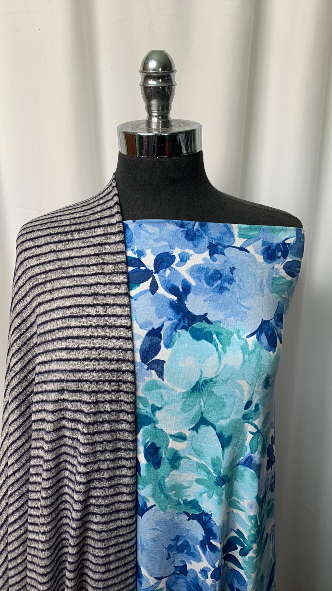 BLUE FLORAL/STRIPE BUNDLE : 2YD Blue Floral Modal & 2YD Grey/Navy Stripe Brushed Hacci SK : A1532