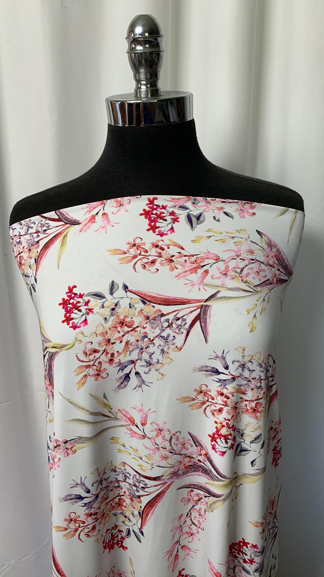 Horizontal Floral on Ivory - Nylon Spandex - 2 Yard Cut