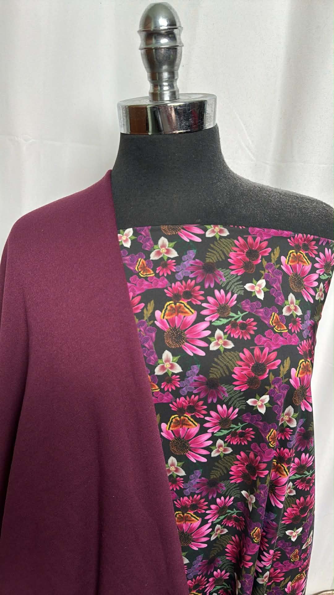 EGGPLANT/BUTTERFLY BUNDLE : 2YD Eggplant Sweatshirt Fleece (72" Wide) & 2YD Floral/Butterfly N/S Swim : A29669