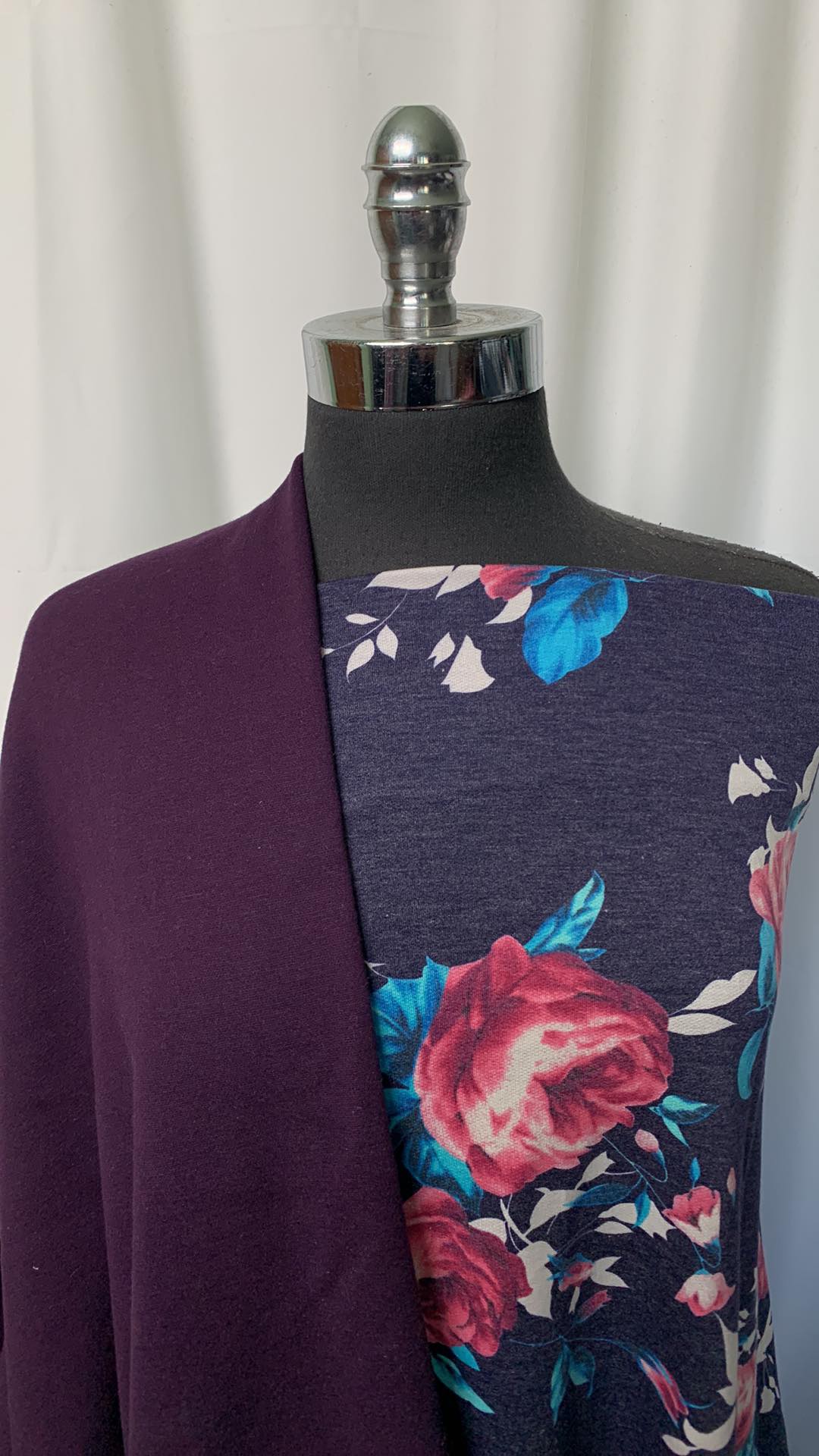 EGGPLANT/NAVY FLORAL BUNDLE : 1YD Eggplant Super Plush & 1YD Navy Floral PRS FT : A1910