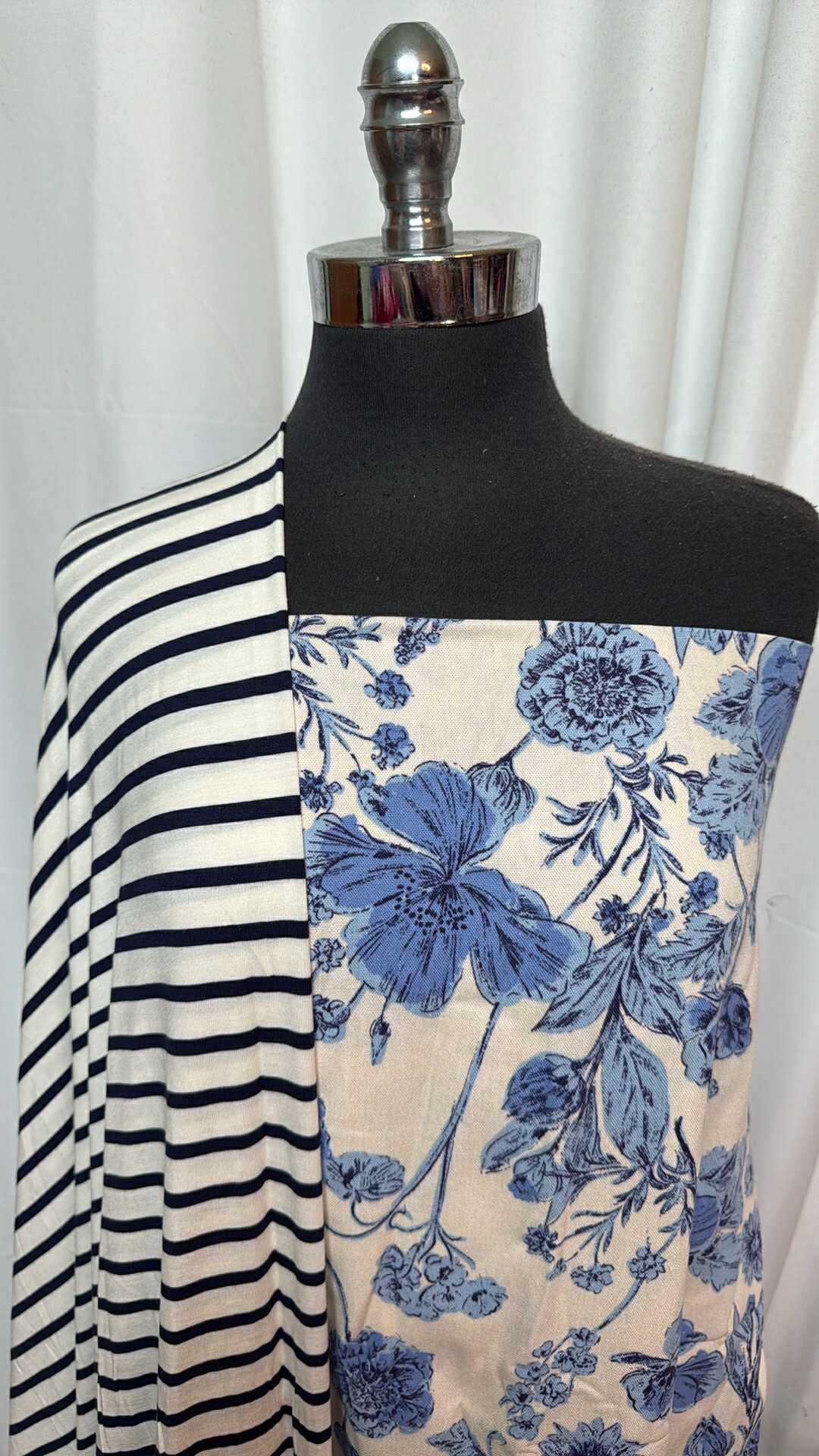 FLORAL LINEN/STRIPE BUNDLE : 3YD Floral Rayon/Linen Woven & 2YD Stripe Bamboo : A27706