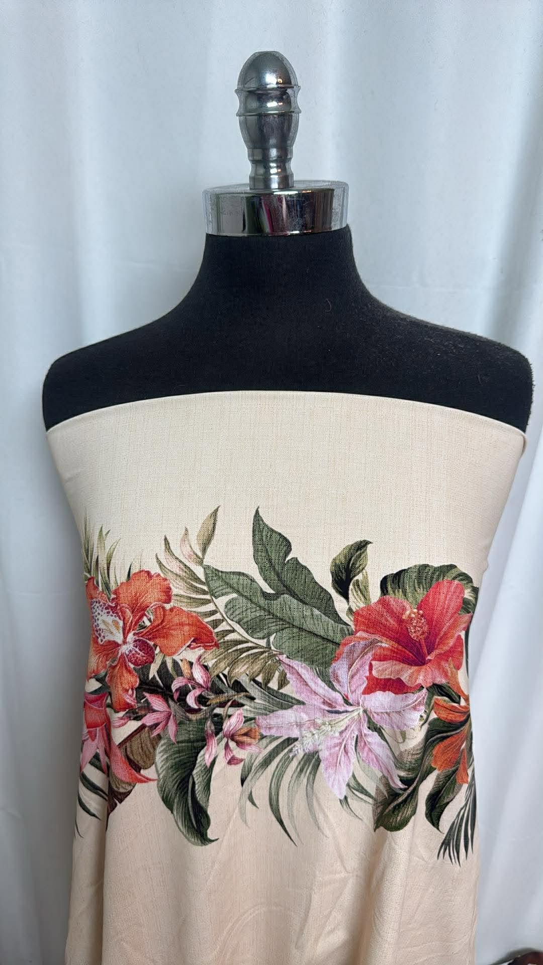 Horizontal Floral on Ivory - Designer Nylon/Spandex Swim - 2 Yard Cut
