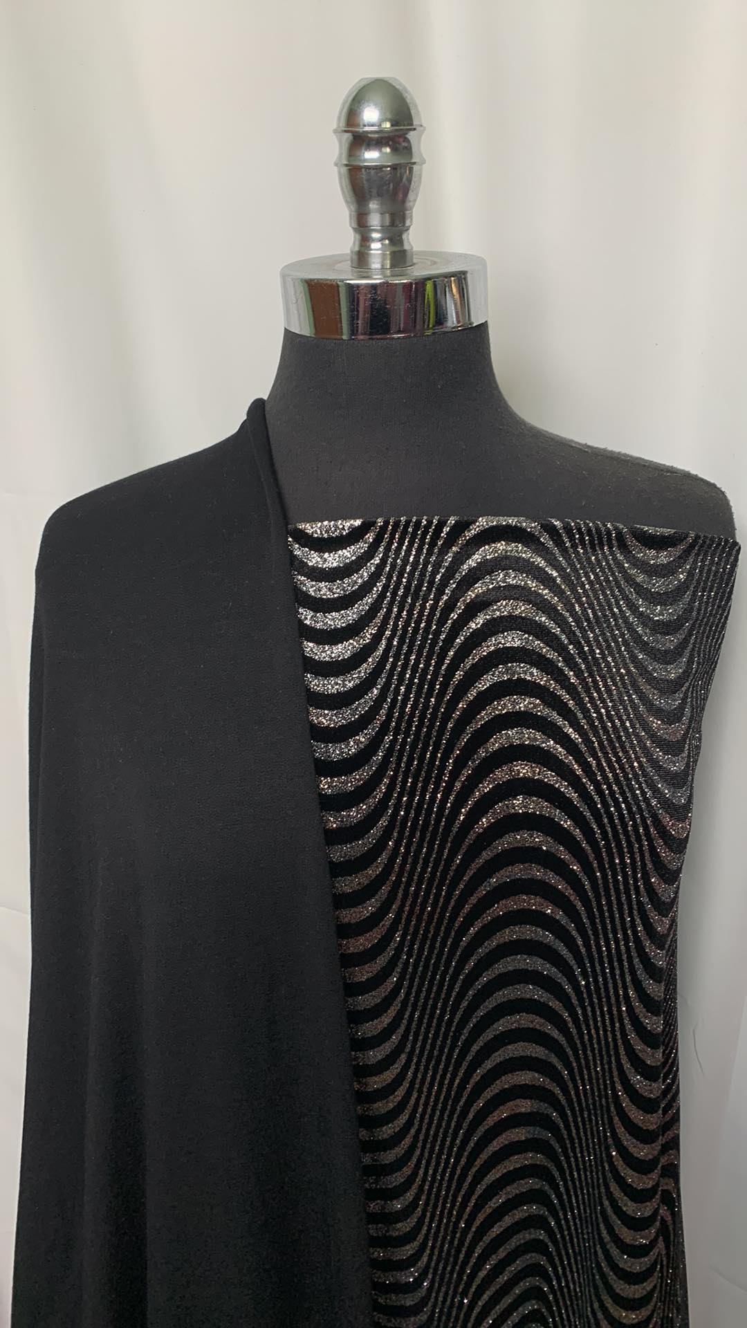 BLACK GLITTER WAVES BUNDLE : 2YD Black Modal FT & 2YD Glitter Stretch Velvet : A2036