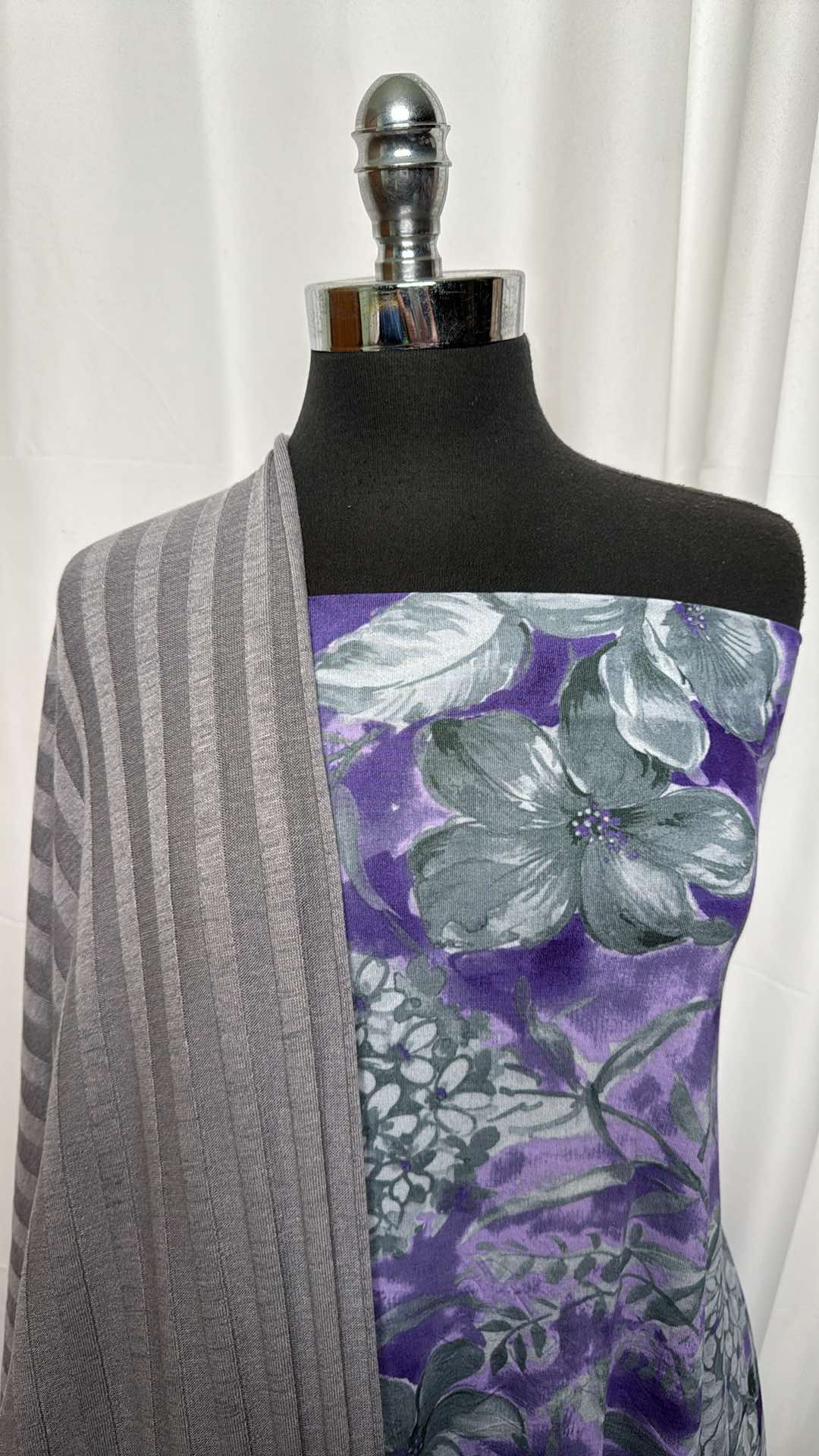 PURPLE FLORAL/RIB SWEATER BUNDLE : 32" Cut of Purple Floral Modal & 2YD Wide Rib SK : A27135