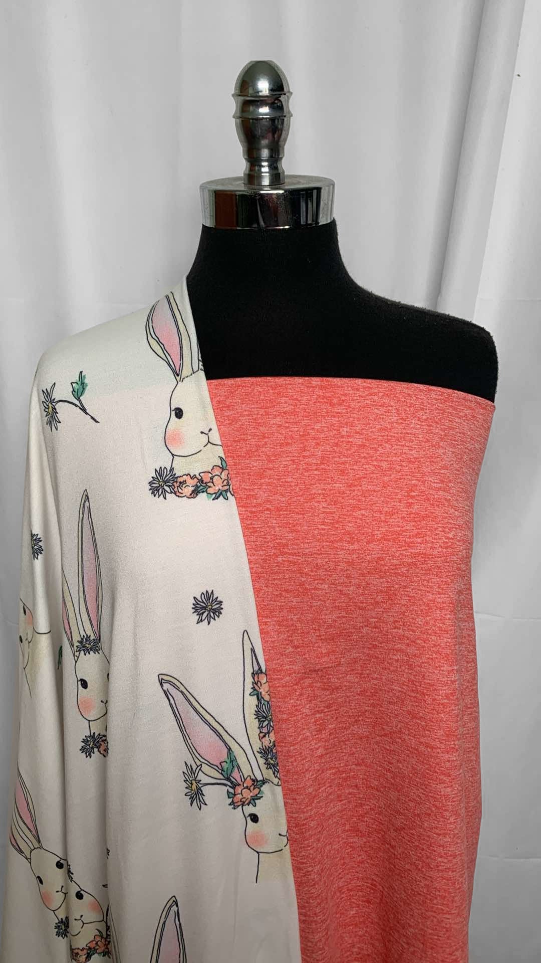 CORAL/BUNNIES BUNDLE : 1.5YD Heathered Coral Mid-Weight Peached PF & 2YD Bunnies PRS FT : A25915