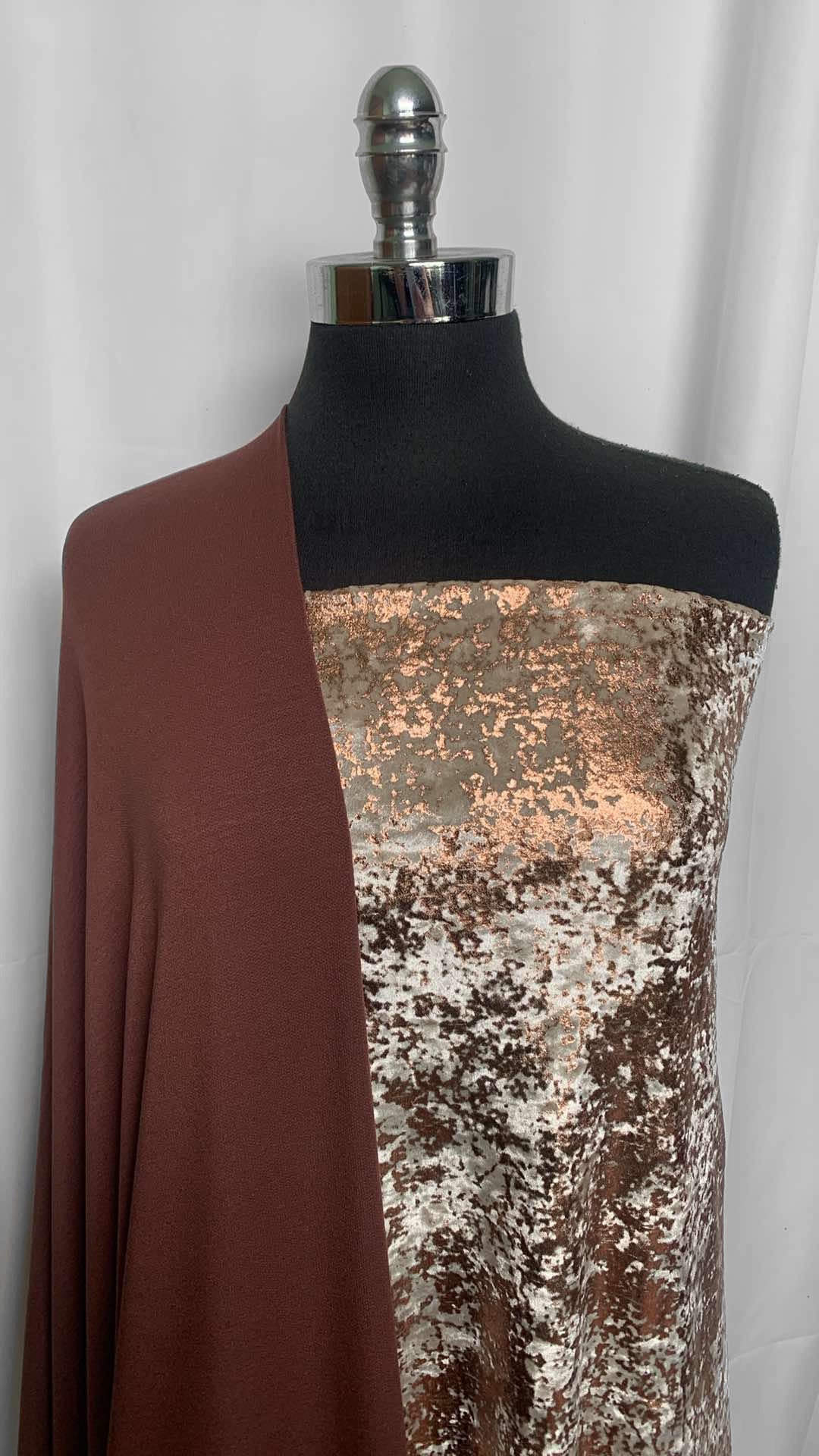 BROWN/GOLD FOIL BUNDLE : 3YD Brown Modal/Spandex FT & 2YD Gold Foil Stretch Velvet : A25909
