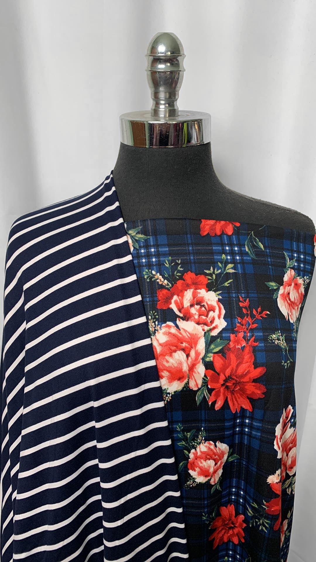NAVY STRIPE/FLORAL PLAID BUNDLE : 2YD Navy Stripe DBP & 2YD Floral Plaid Scuba : A2048