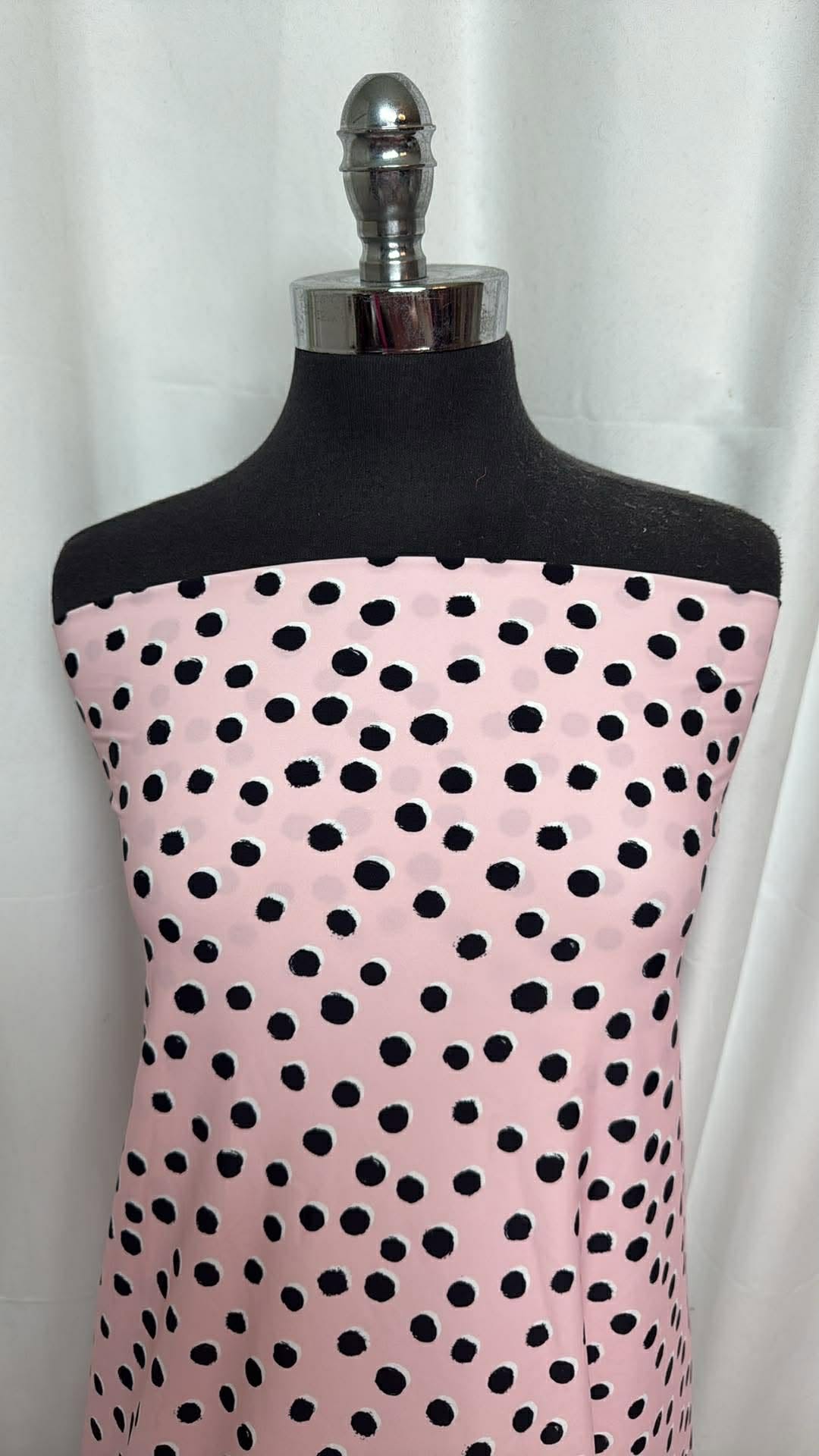 Pink/Black Dots - Designer Nylon/Spandex Swim - 2 Yard Cut