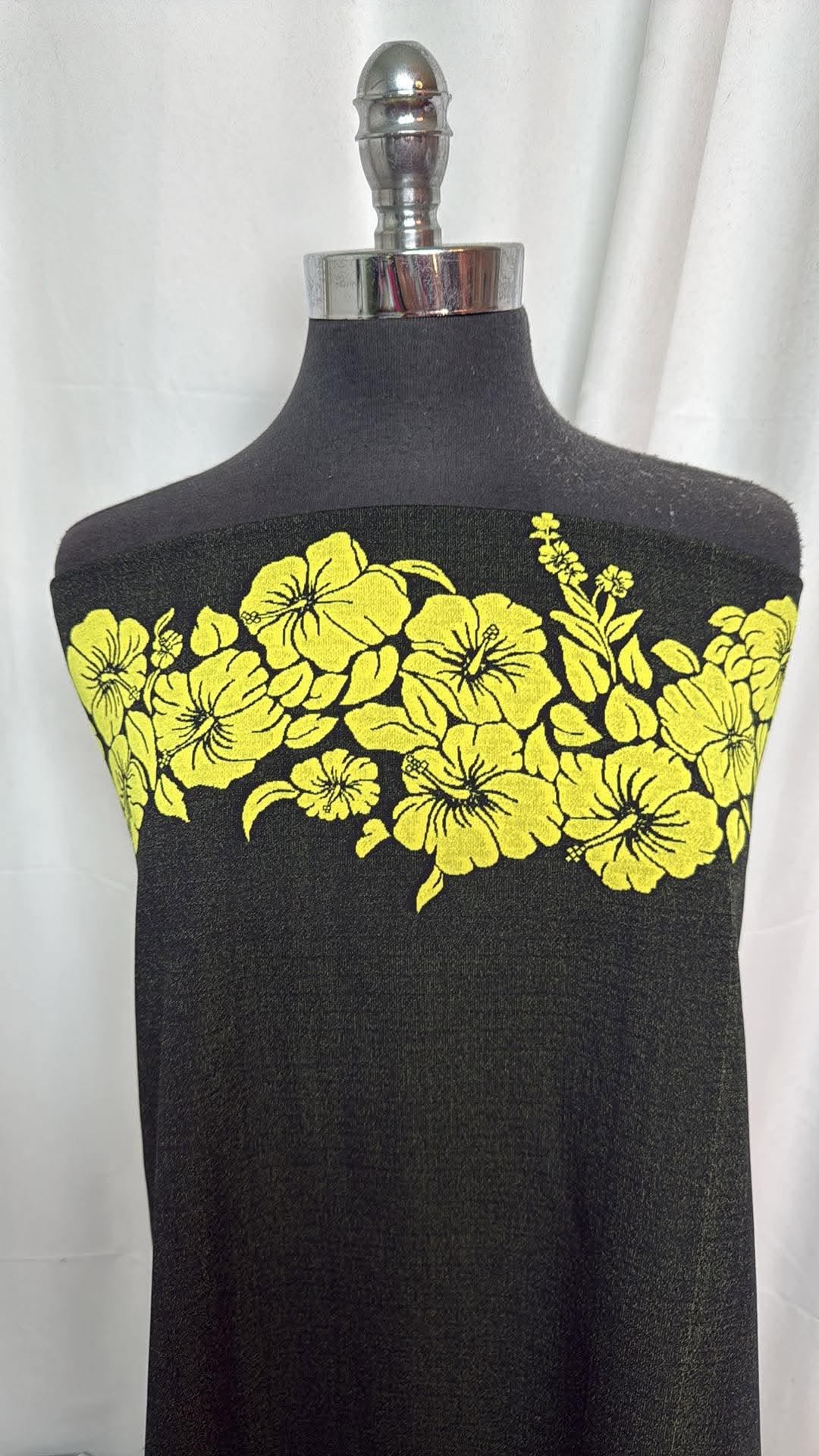 Black/Yellow Flower Bands - Poly/Spandex Jacquard Double Knit - 2 Yard Cut