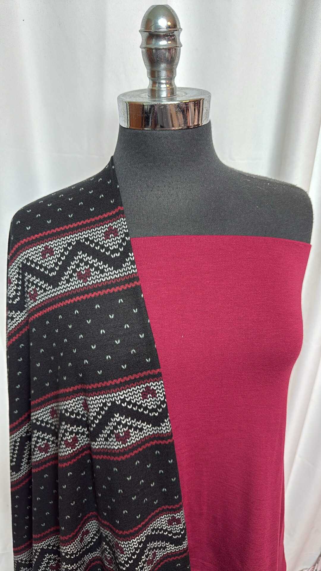 WINE/STRIPE SWEATER BUNDLE : 2YD Wine Sherpa & 2YD Stripe Brushed Hacci SK : A27886