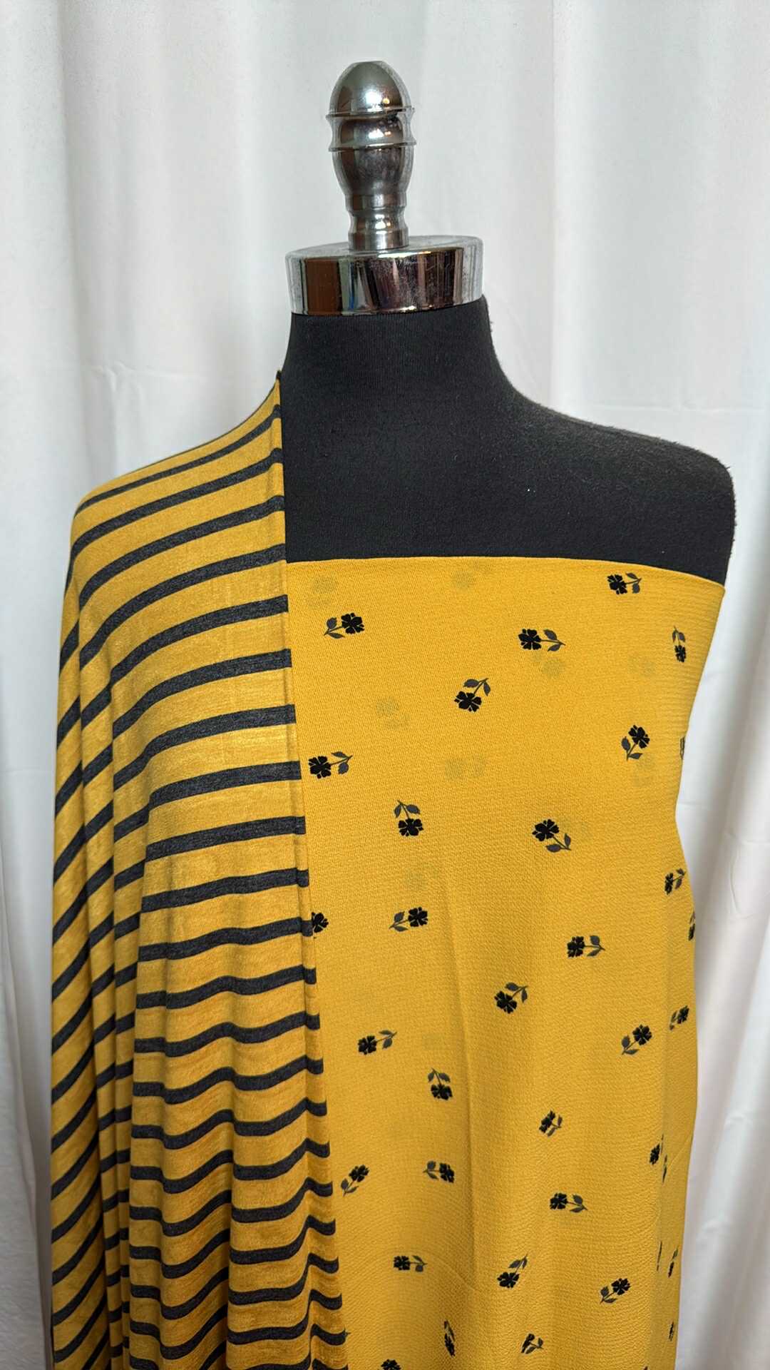 MUSTARD FLORAL/STRIPE BUNDLE : 3.5YD Mustard Floral Bubble Crepe & 2YD Mustard Stripe Bamboo : A27663