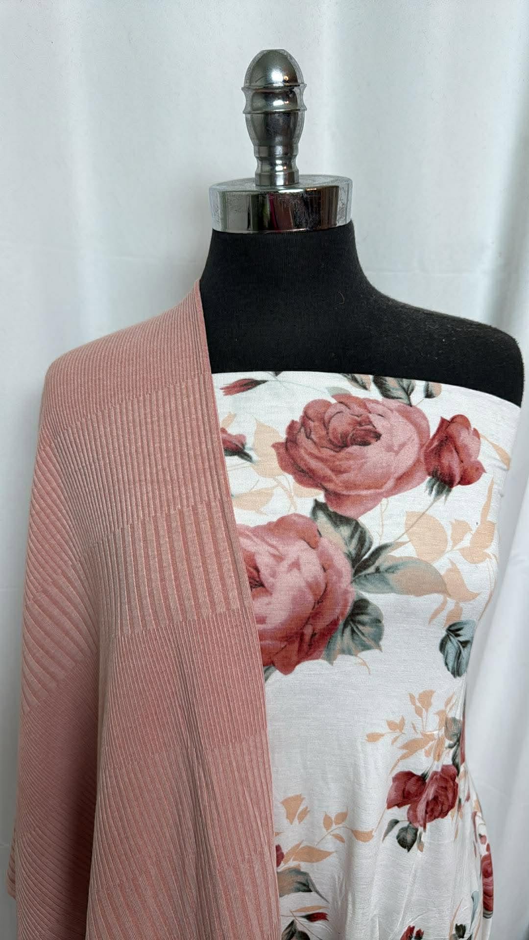 BLUSH/WHITE FLORAL BUNDLE : 2YD White Floral R/S & 2YD Blush Variegated Rib SK : A30195