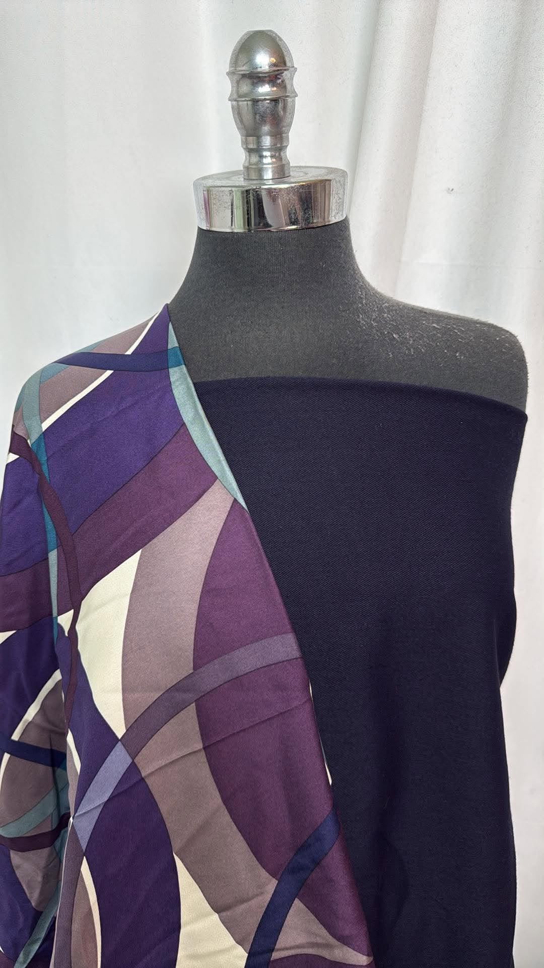 INDIGO DENIM/GEO SILK BUNDLE : 2YD Indigo Stretch Denim (Overdyed) & 2YD Geo Silk-Blend Woven : A31011