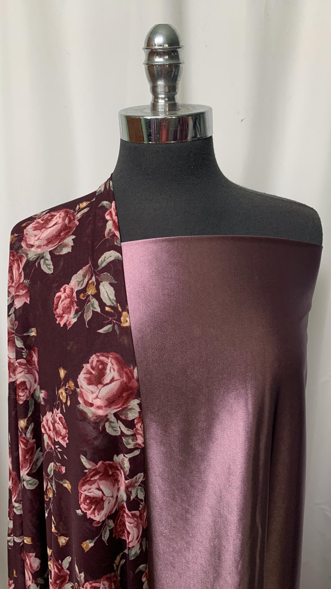FLORAL MESH BUNDLE : 2YD Floral Stretch Mesh & 2YD Dusty Plum Casino : A1610