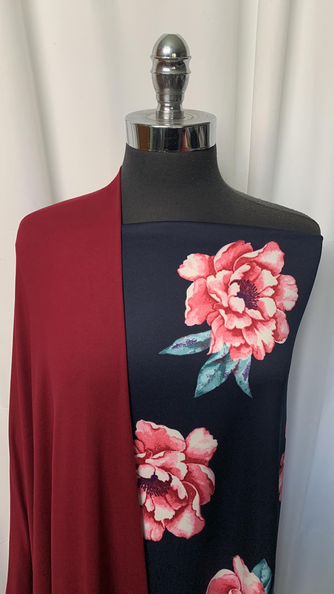 BURGUNDY/NAVY FLORAL BUNDLE : 2YD Navy Floral Scuba & 2YD Burgundy DBP : A1189