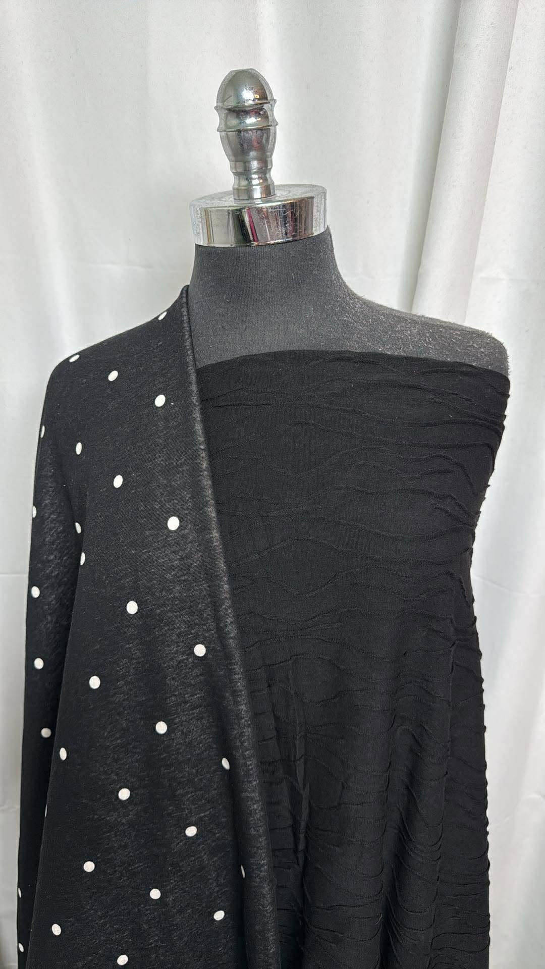 BLACK TEXTURED/DOT BUNDLE : 2YD Black Dot SuperPlush (Read Descr.) & 2YD Black Textured R/S : A30531