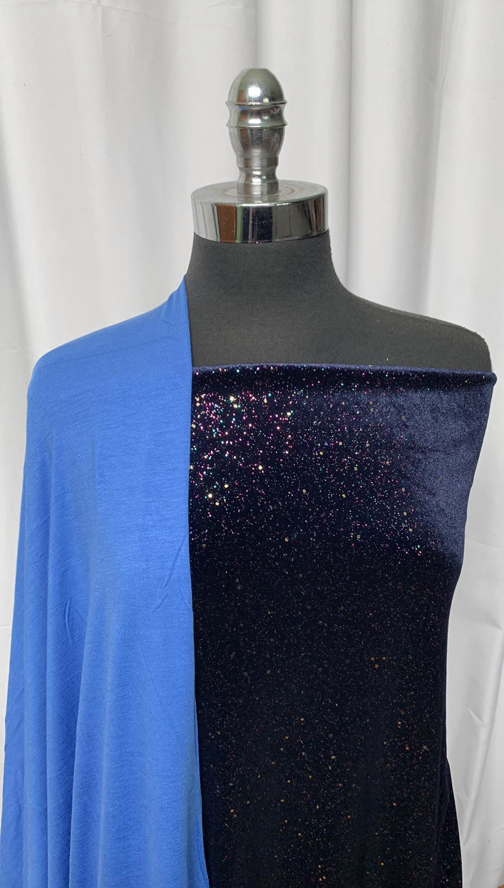 BLUE SPARKLE BUNDLE : 1+YD Navy Foil Stretch Velvet & 1+YD Blue Bamboo : A1459