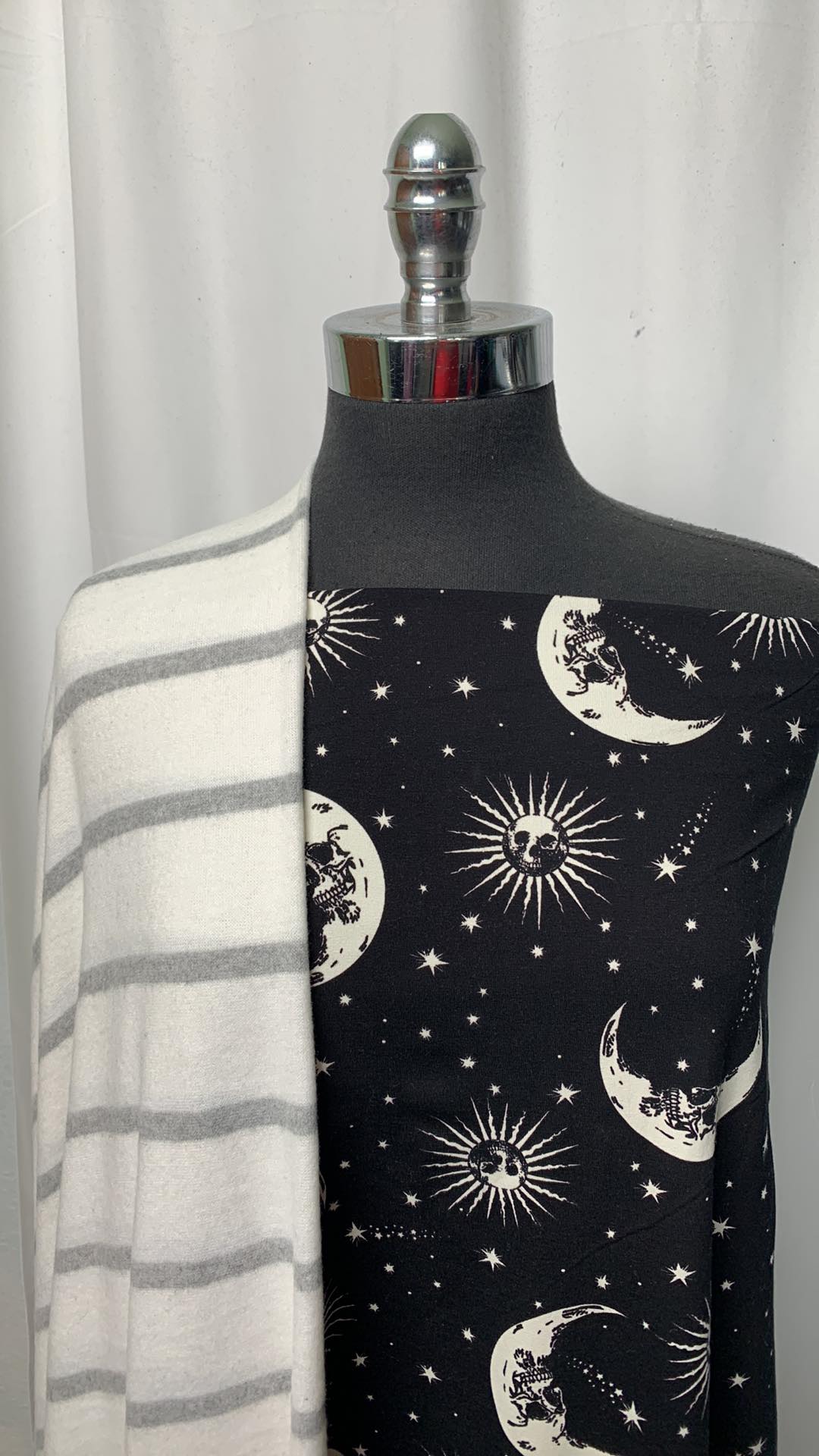 CELESTIAL STRIPE BUNDLE : 2YD Skeleton Moons C/S & 2YD Stripe Brushed Hacci SK : A1563